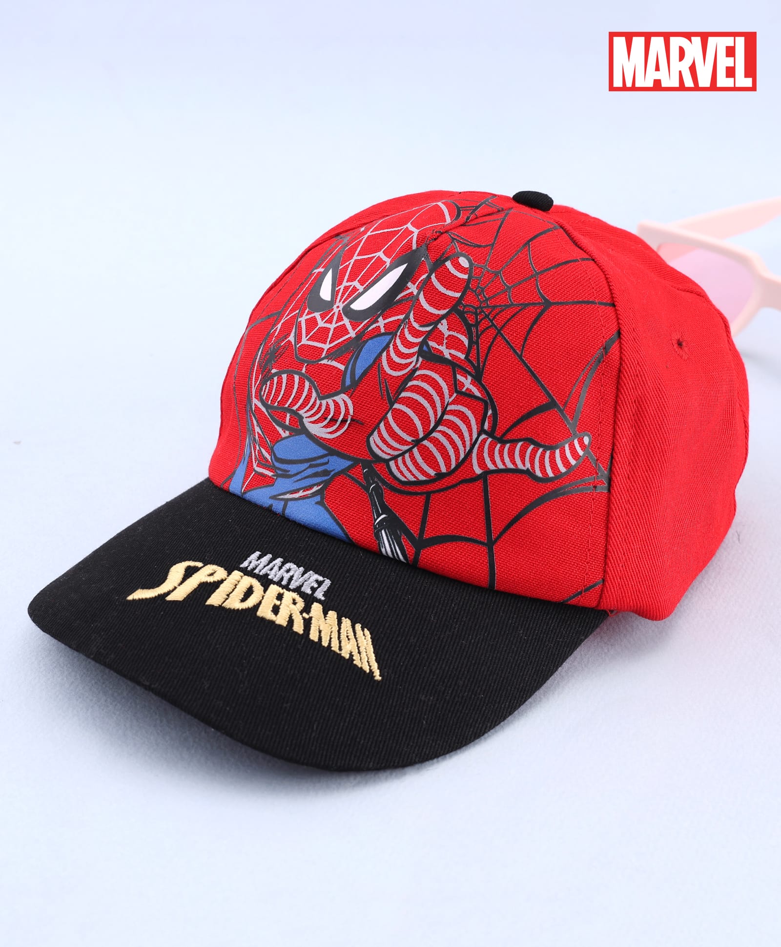 Pine Kids Marvel 100% Cotton Woven Summer Cap With Spider Man Graphics Red - Diameter 20 cm