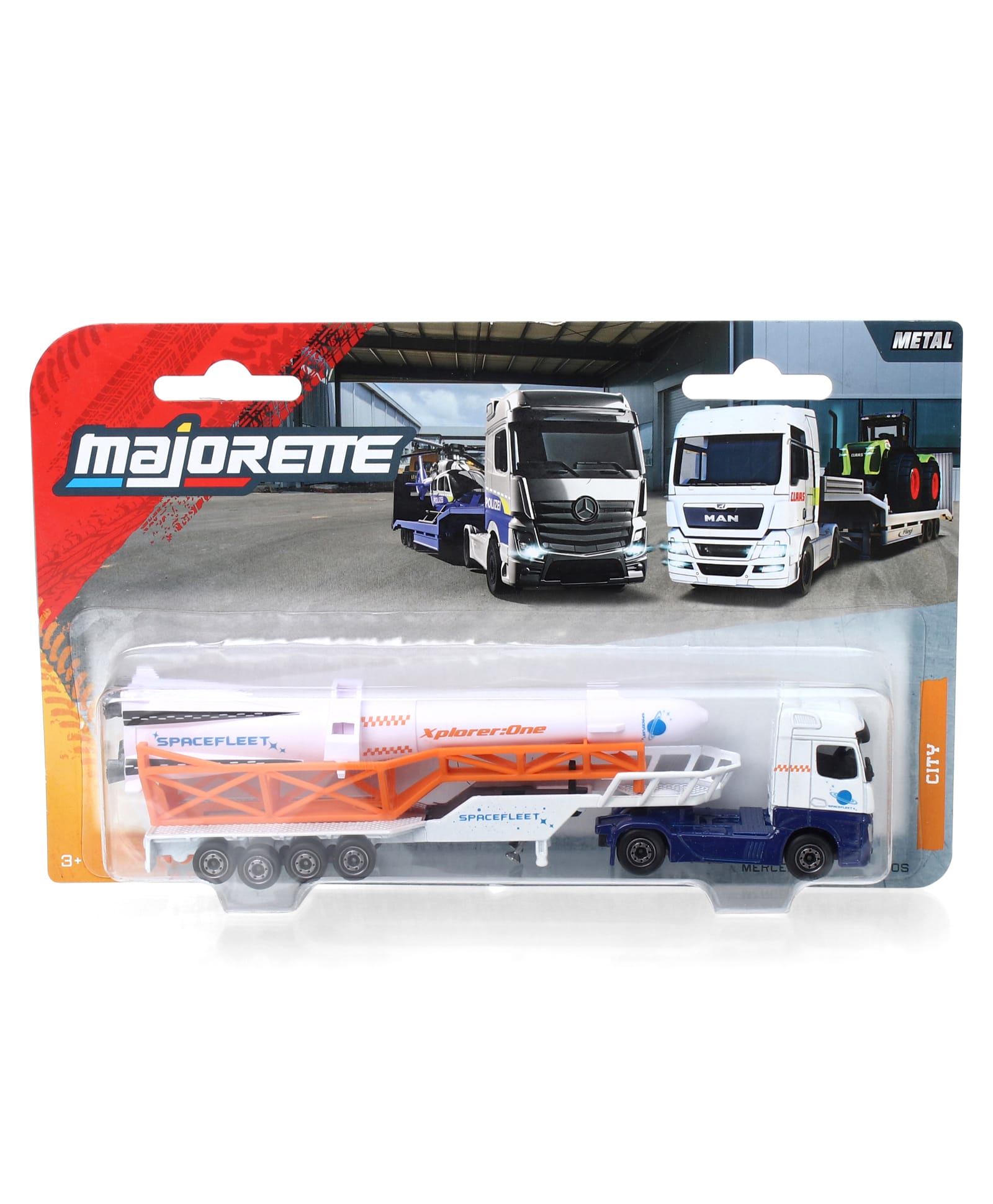 Majorette Mercedes-Benz Actros Die Cast Free Wheel Moving City Transporter - White & Orange-picture-12