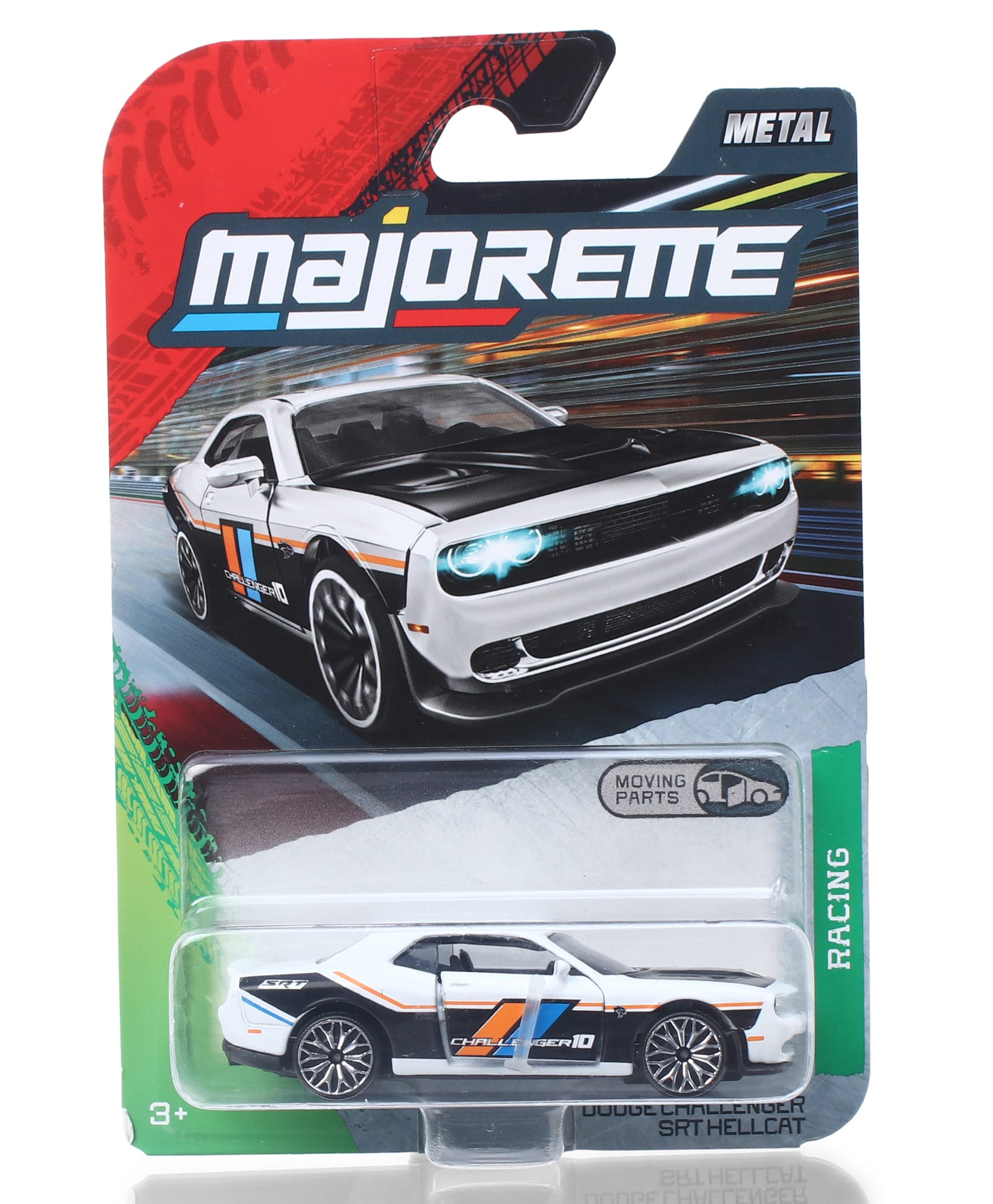 Majorette Dodge Challenger SRT Hellcat Die Cast Free Wheel Moving Premium Racing Car - White & Black-image-25