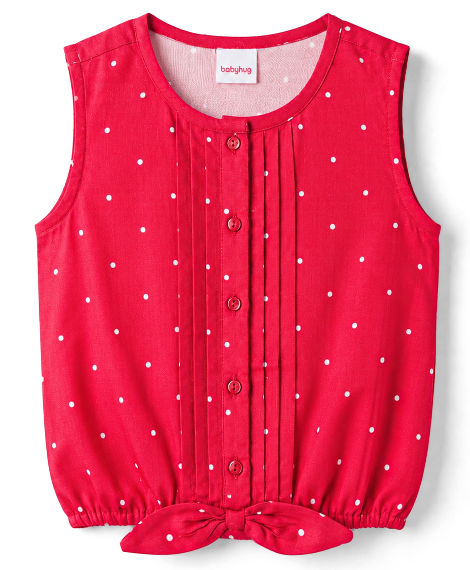 Babyhug Rayon Woven Top Sleeveless with Knot Detailing & All Over Polka Dot Print Multi Color 18-24 Months-image-4