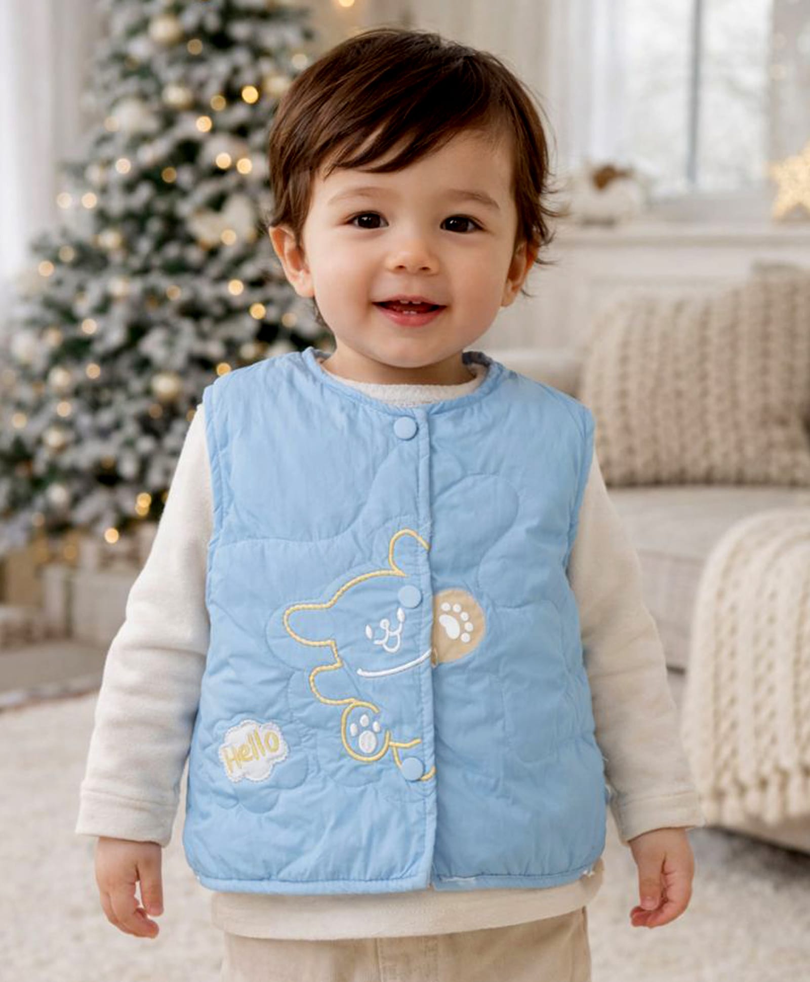 Little Surprise Box Knit Sleeveless Bear Embroidered Light Winter Jacket - Blue-image-35