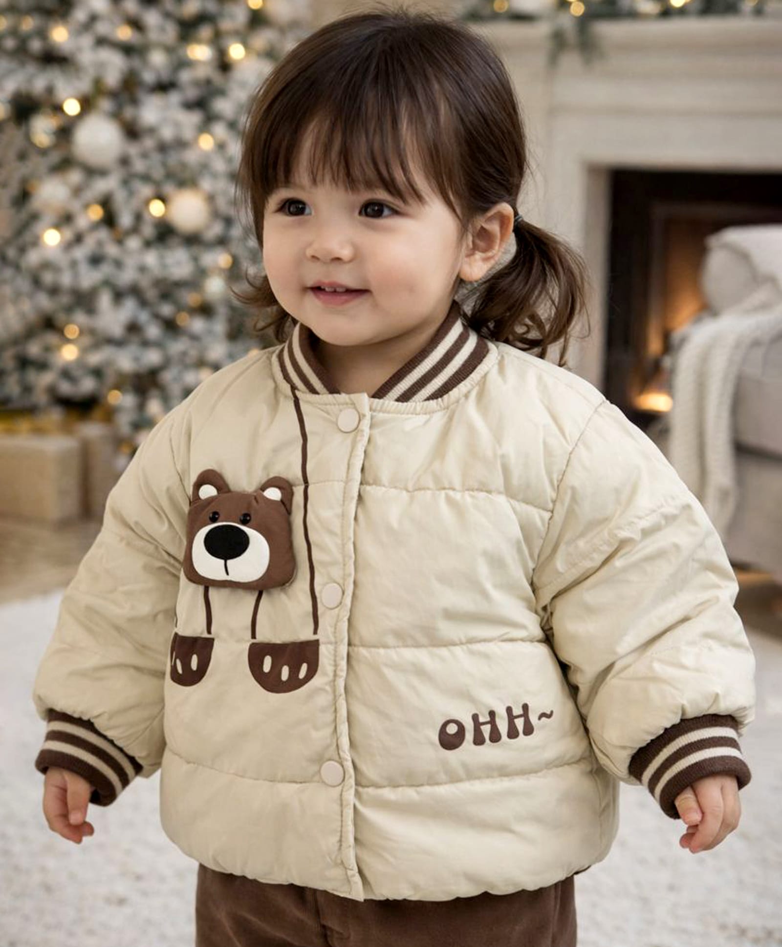 Little Surprise Box Knit Full Sleeves Bear Applique Detailed Light Winter Quilted Jacket - Beige-picture-21