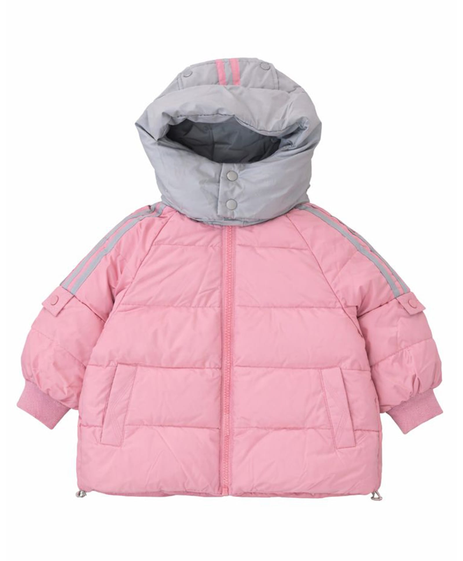 Little Surprise Box Knit Full Sleeves Colour Blocked Puffer Hooded Jacket - Pink-picture-39