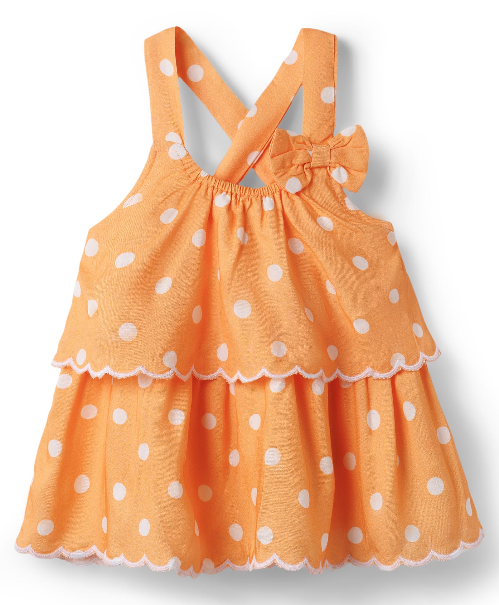 Babyhug Cotton Woven Sleeveless Top with Polka Dot Print & Bow Applique - Multicolor-image-30