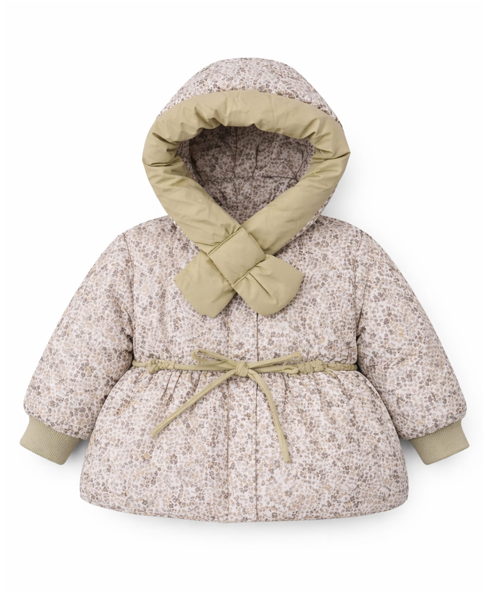 Little Surprise Box Knit Full Sleeves Floral Printed Light Winter Hooded Jacket - Olive-picture-35