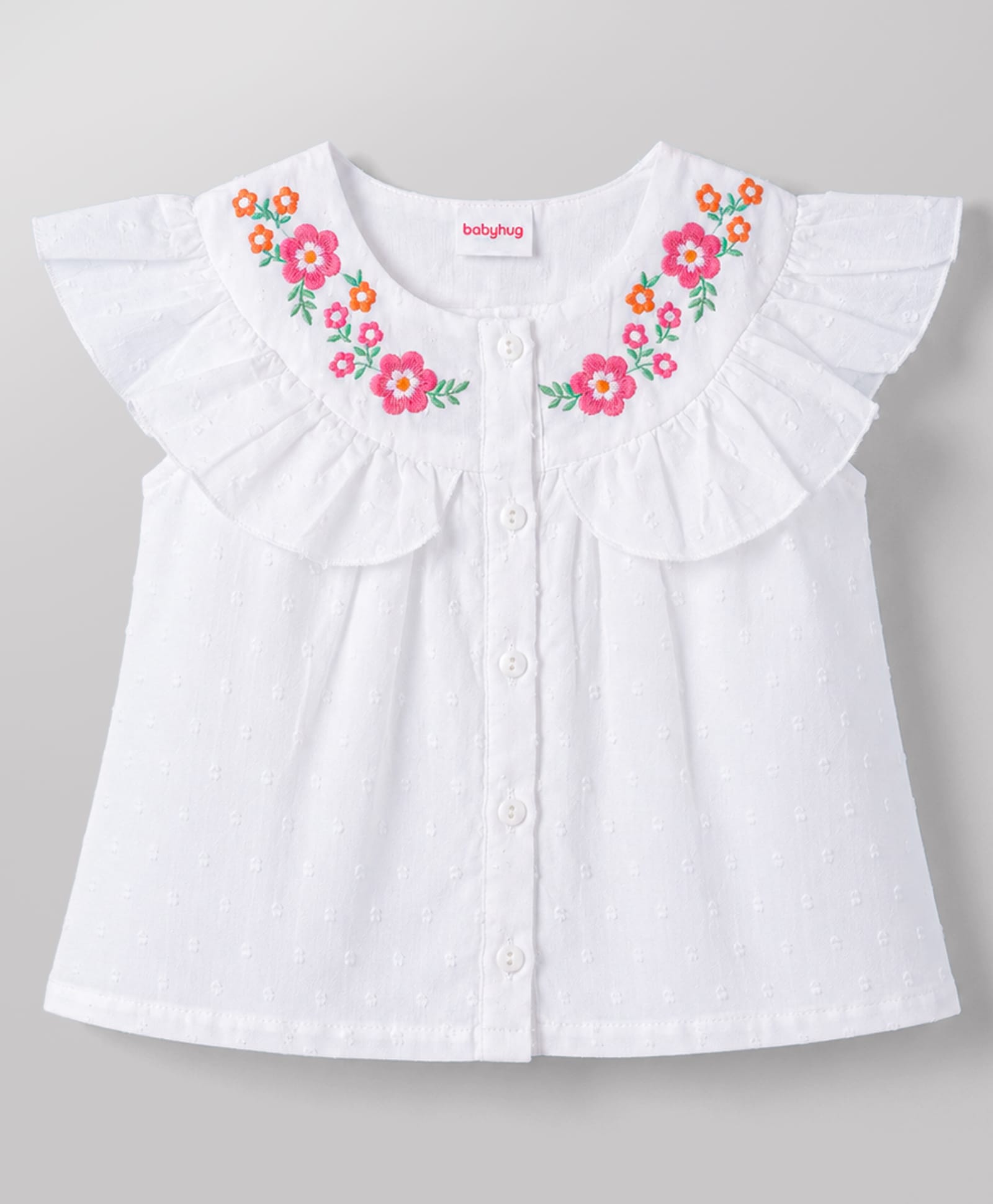 Babyhug Cotton Woven Top with Embroidery Detailing, Frill Sleeves Multi Color 2-3 Years-image-19