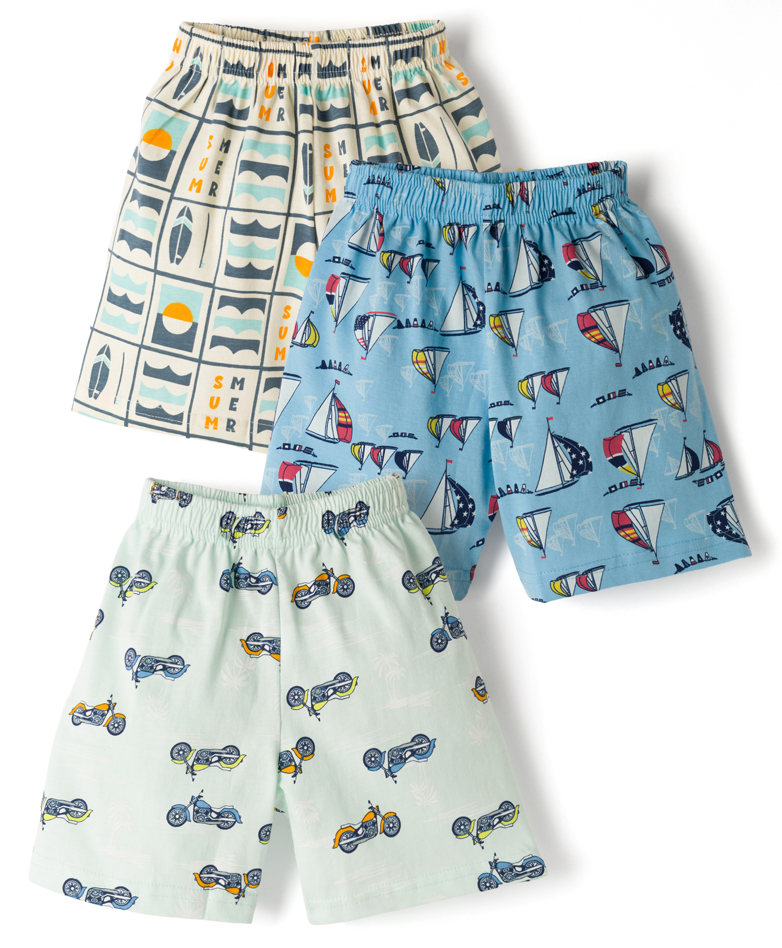 CUCUMBER Sinker Knit Above Knee Length Vehicles Nautical & Beach Theme Printed Shorts Pack Of 3 - Multicolour-picture-14