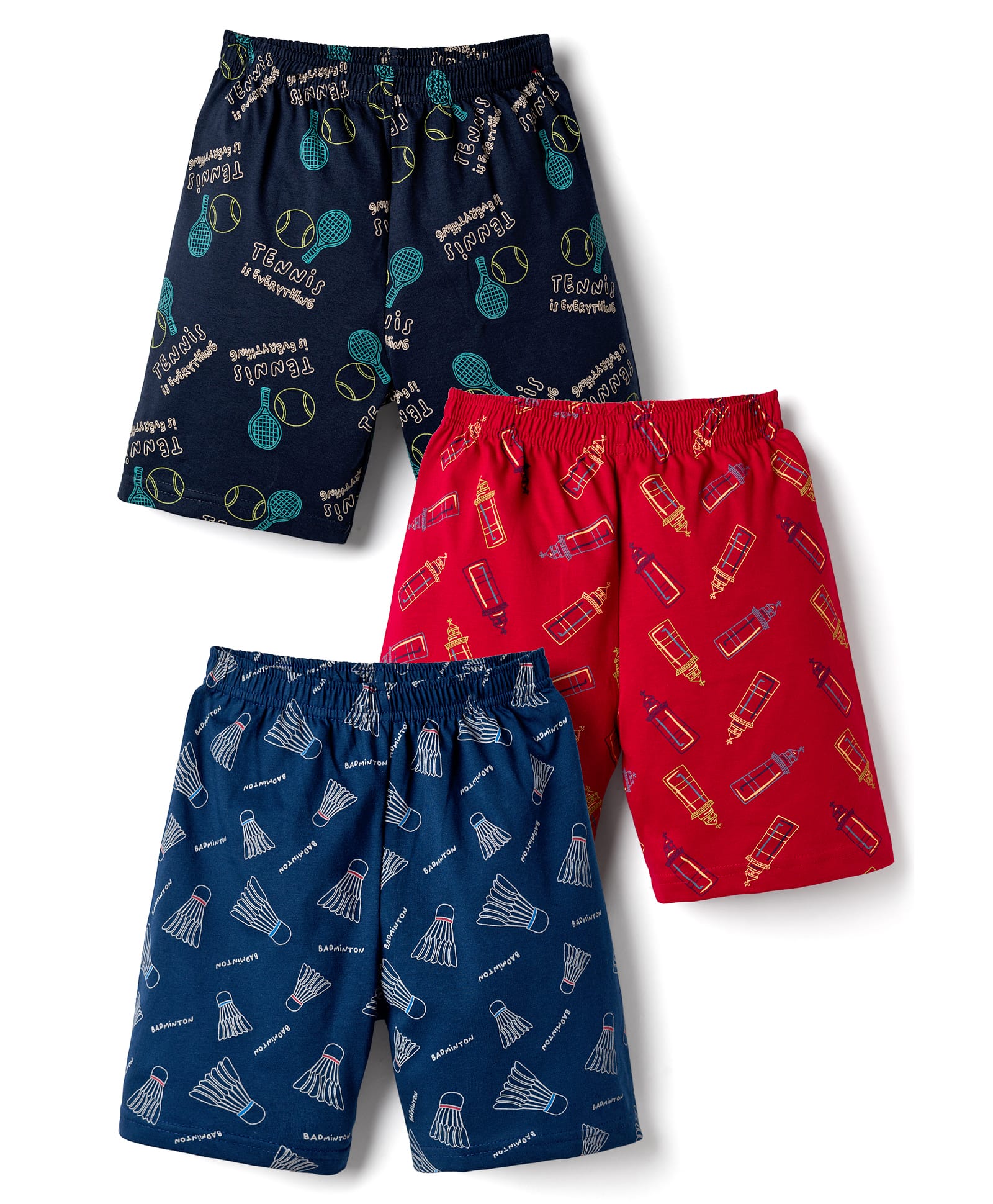 CUCUMBER Sinker Knit Above Knee Length Sports Theme Printed Shorts Pack Of 3 - Multicolour-picture-14
