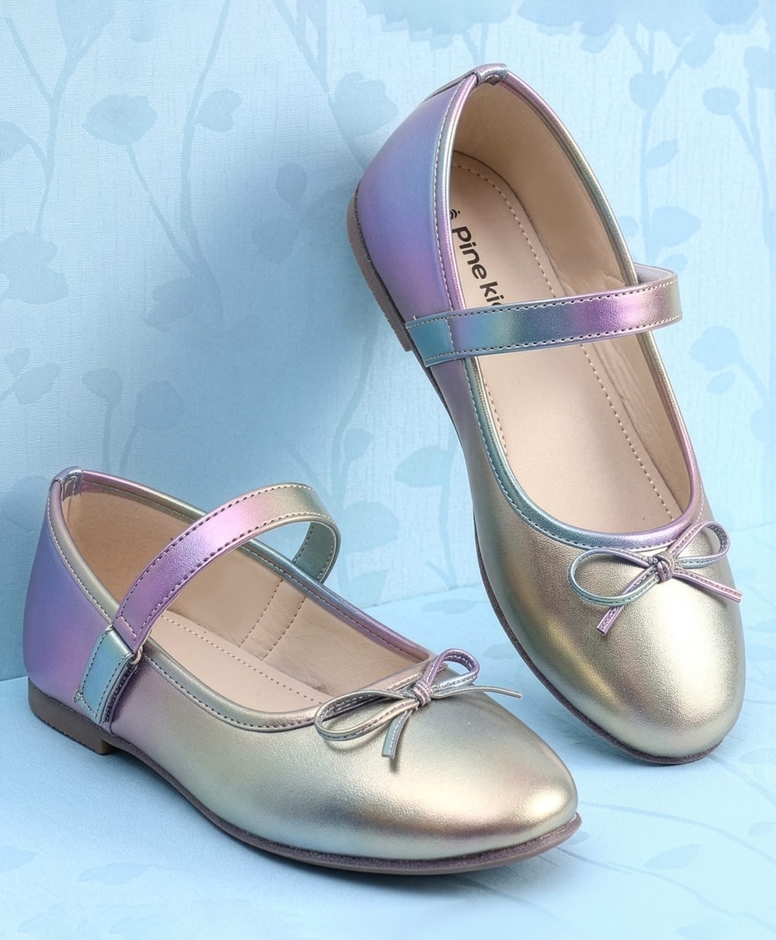 Pine Kids Ballerinas with Velcro Closure & Bow Applique - Light Blue-image-27