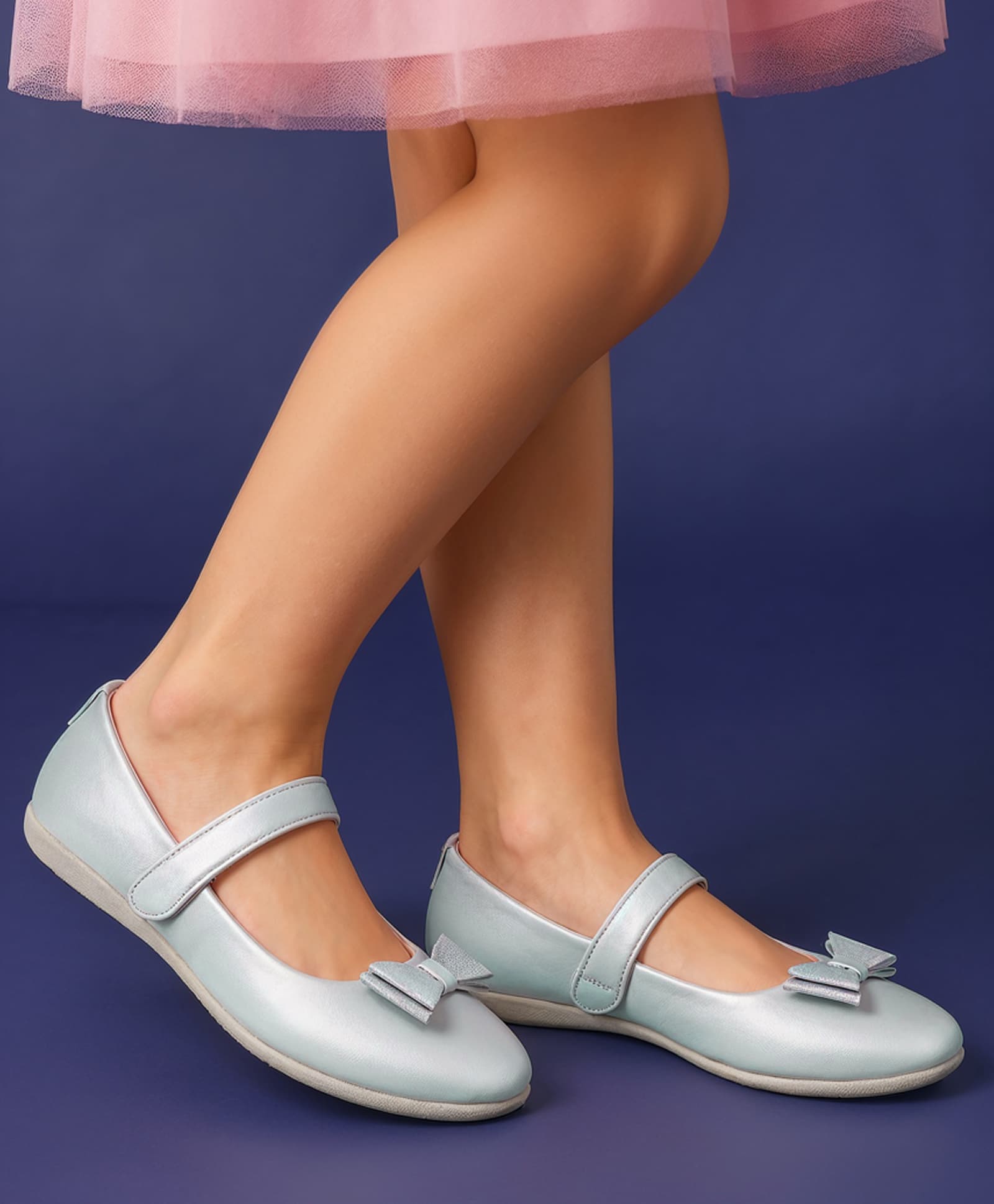 Pine Kids Ballerina With Bow Applique & Velcro Closure - Matte Silver-image-32