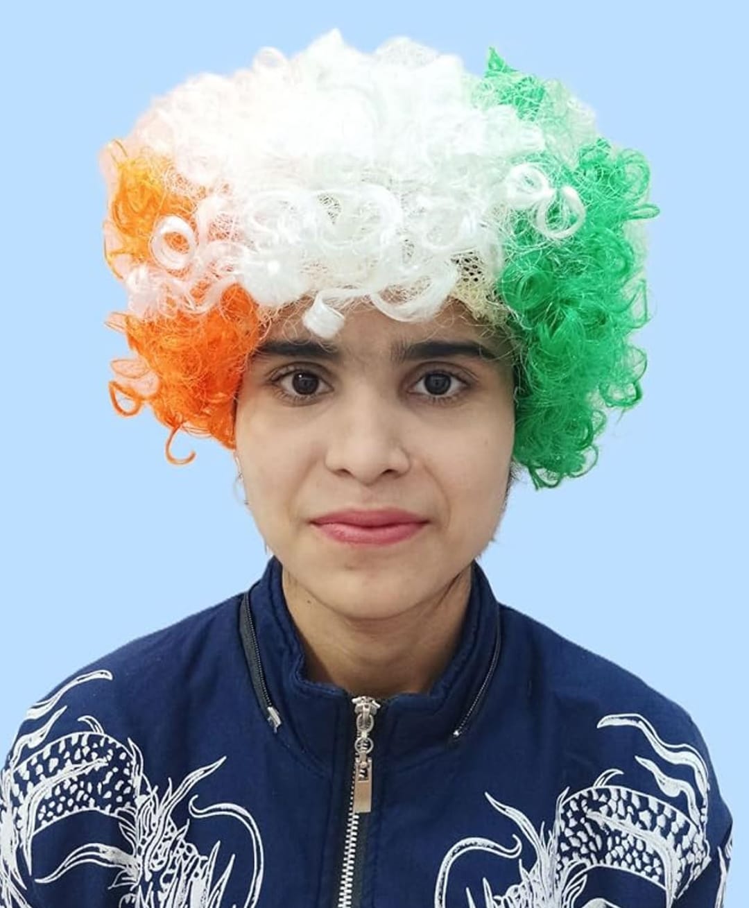 BookMyCostume Republic Day Theme Fancy Dress Accessory Tricolour Curly Hair Wig - Orange White & Green-image-2