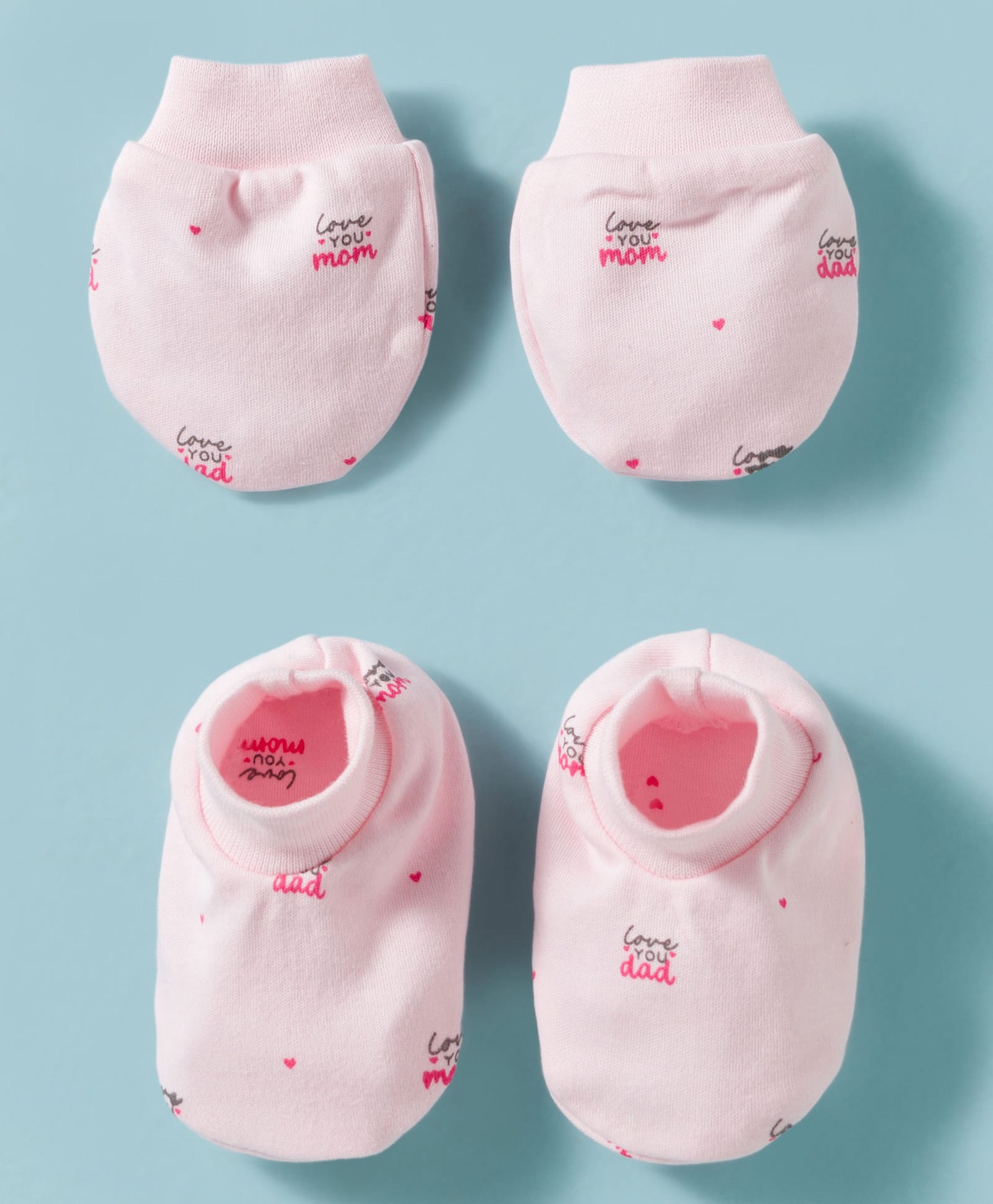 Simply Interlock Knit Text Printed Mittens & Booties Set - Baby Pink-picture-36