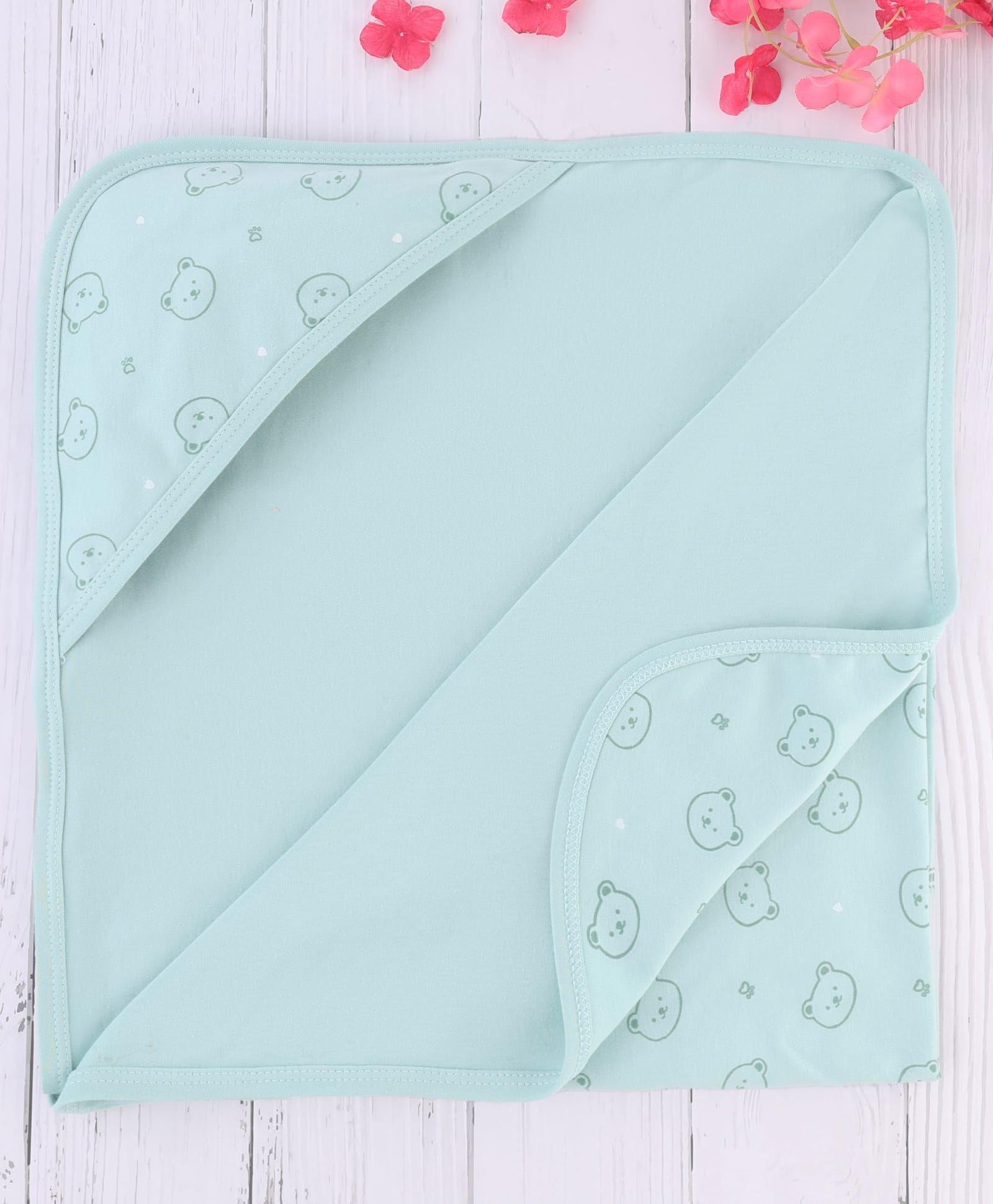 Simply Interlock Knit Unisex Towel & Wrappers With Teddy Bear Print L 80 x B 80 cm - Mint-image-5