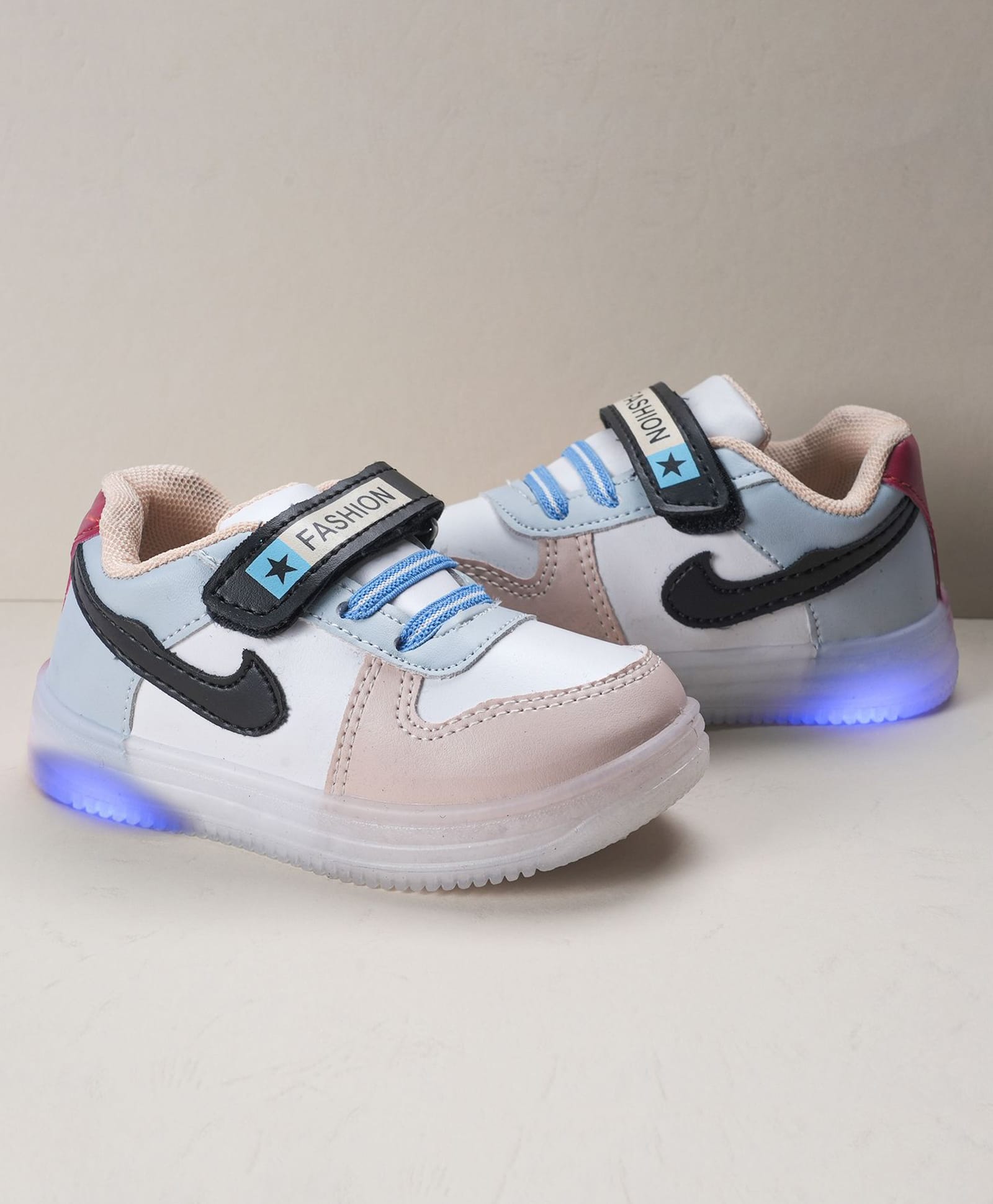 HAPPY FEET Colour Blocked Velcro Closure LED Shoes - Peach-picture-23