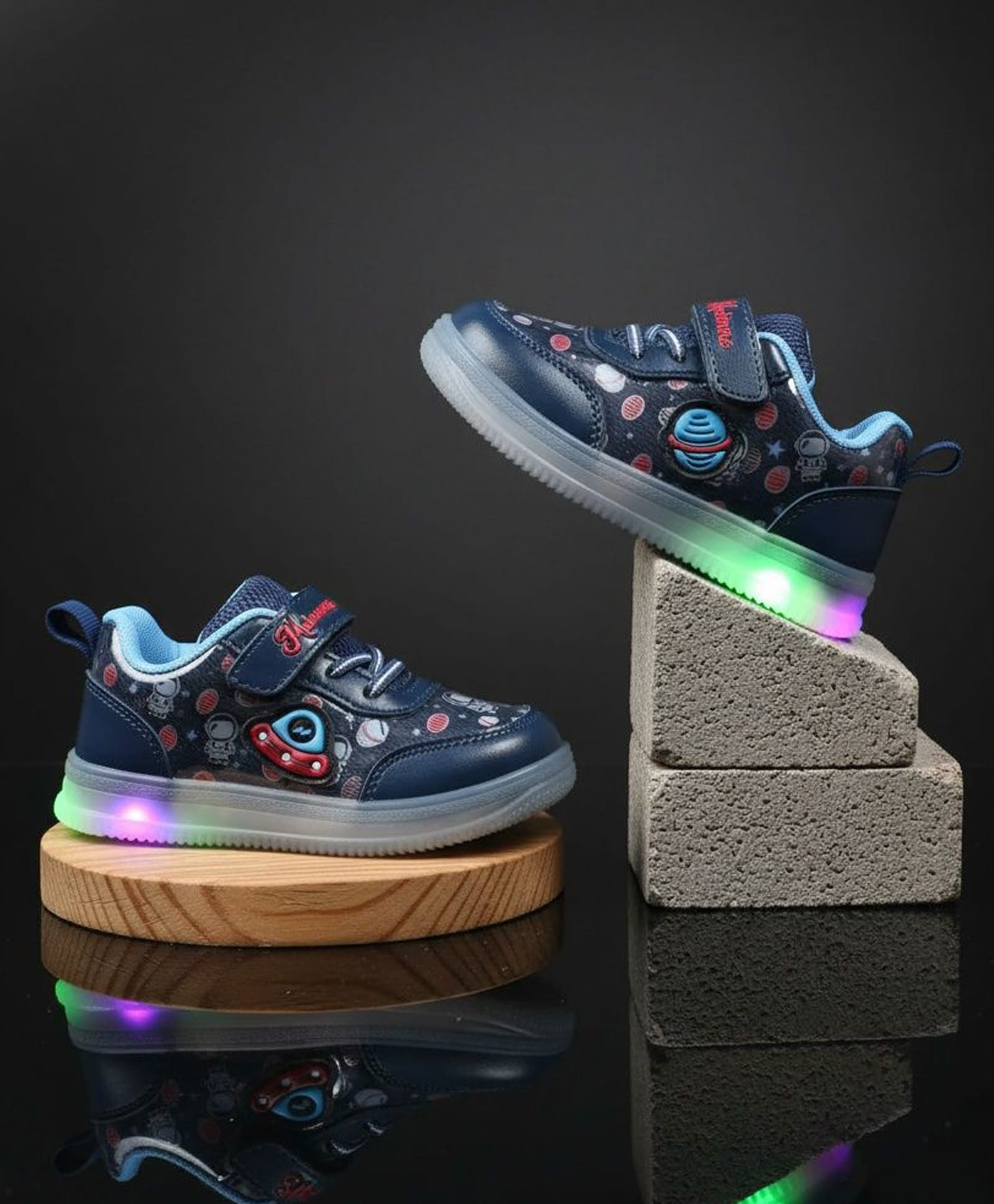 HAPPY FEET Space Theme Designed Velcro Closure LED Shoes - Blue-image-16