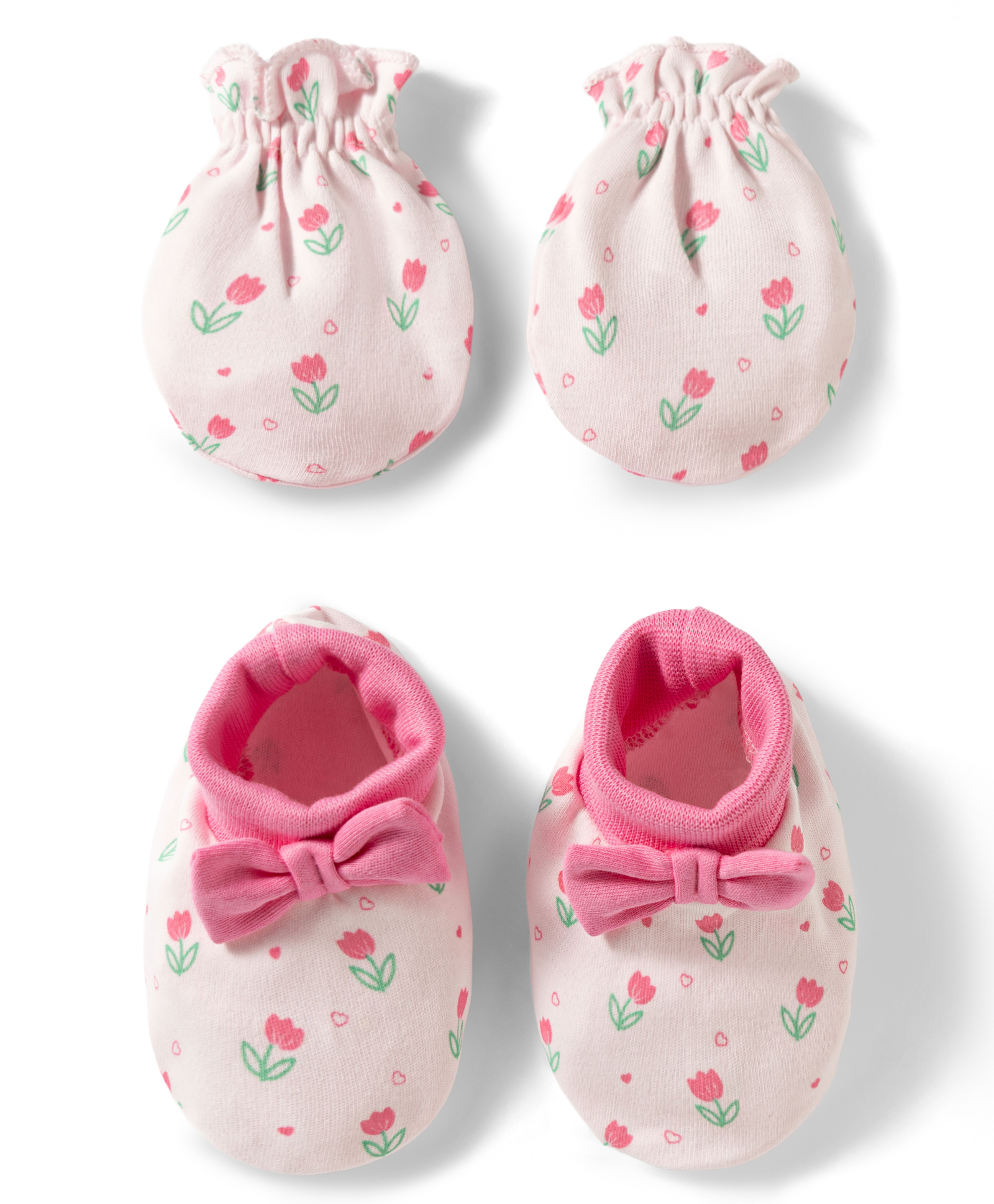 Babyhug 100% Cotton Knit Mittens & Booties Set with Floral Print & Bow Applique - Multicolor-picture-21