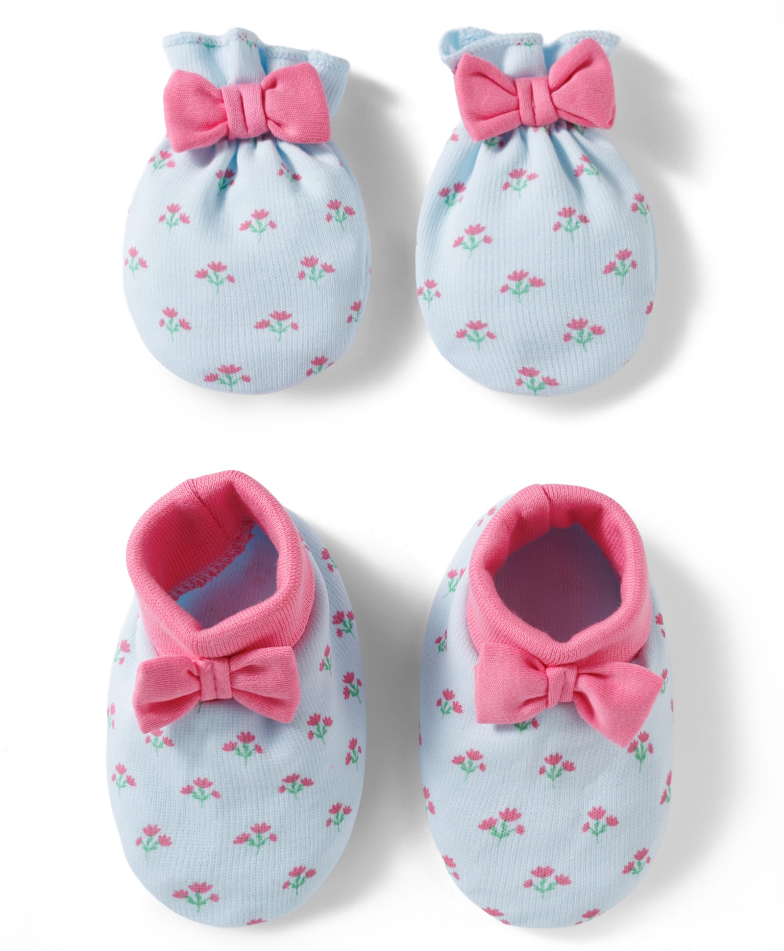 Babyhug 100% Cotton Knit Mittens & Booties Set with Floral Print & Bow Applique - Multicolor-picture-21