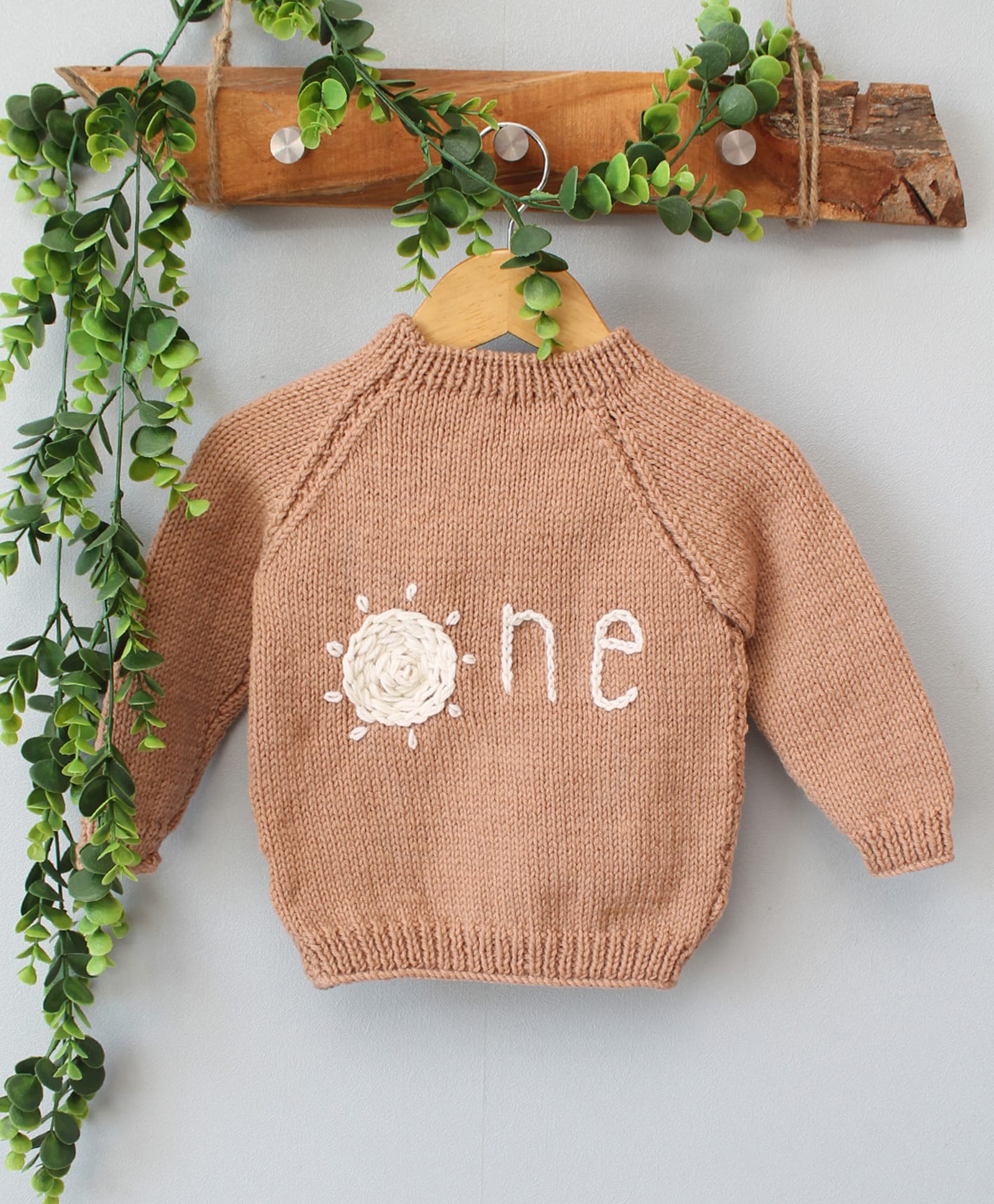Woonie Woolen Handknitted Full Sleeves Embroidered Sun Merino Sweater - Beige-image-28