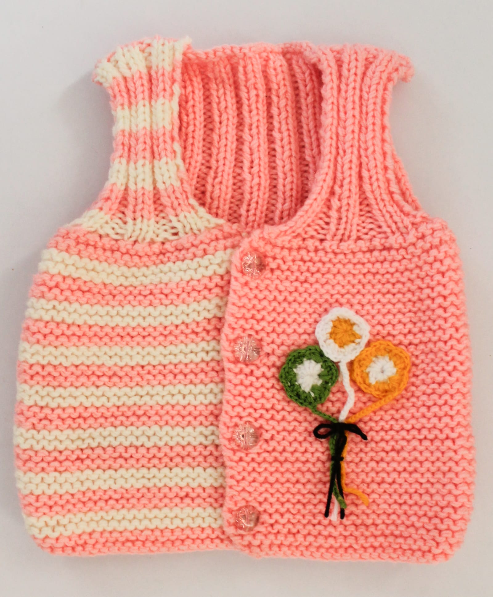 Woonie Handknitted Sleeveless Floral Applique Detailed Vest - Peach-image-30
