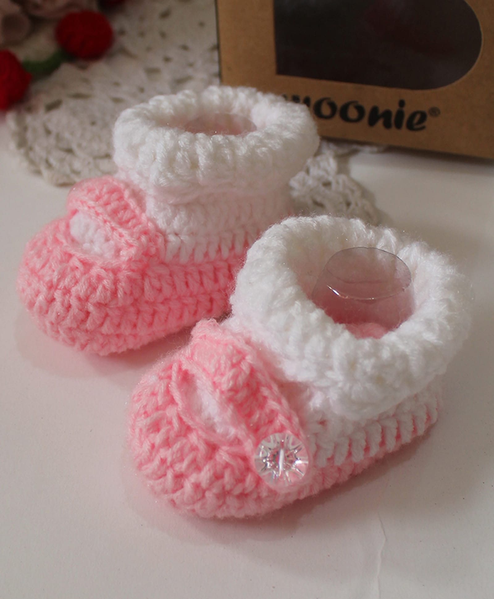 Woonie Hand Knitted Colour Blocked Crochet Booties - Pink-picture-29