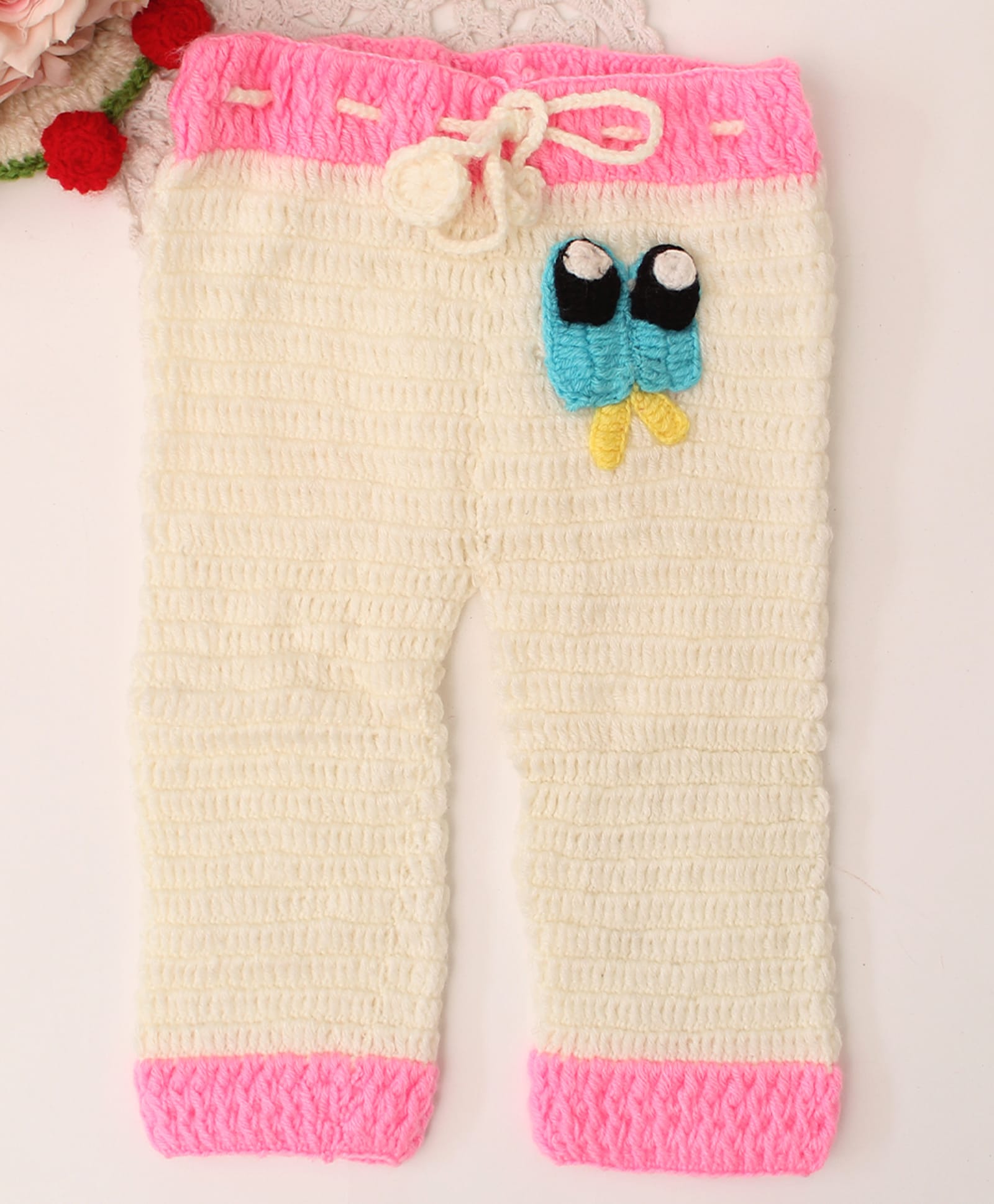 Woonie Handknitted Colour Blocked pants - Cream-image-6