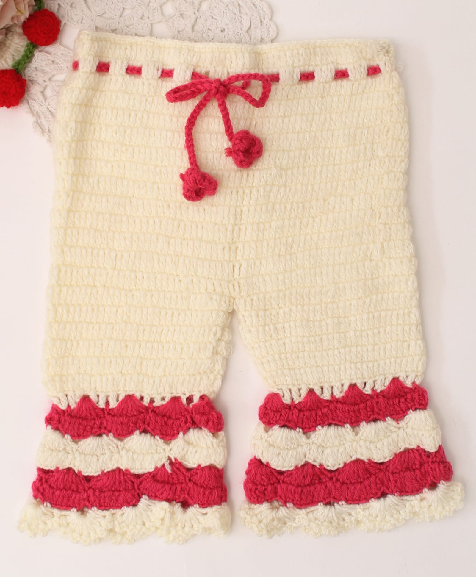 Woonie Handknitted Self Design Pants - Cream-image-38