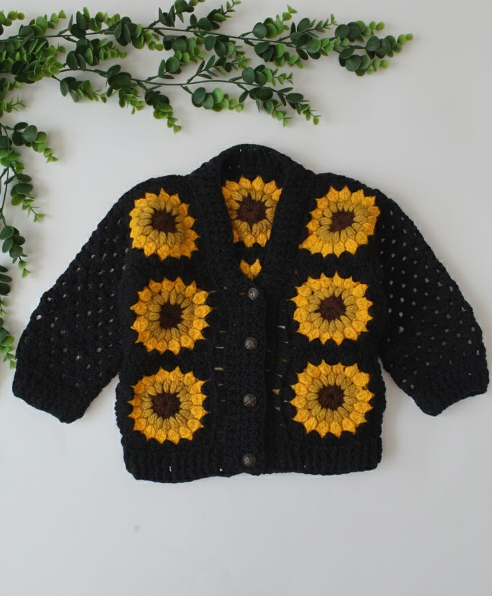 Woonie Handknitted Full Sleeves Sunflower Design Cardigan - Black-image-20
