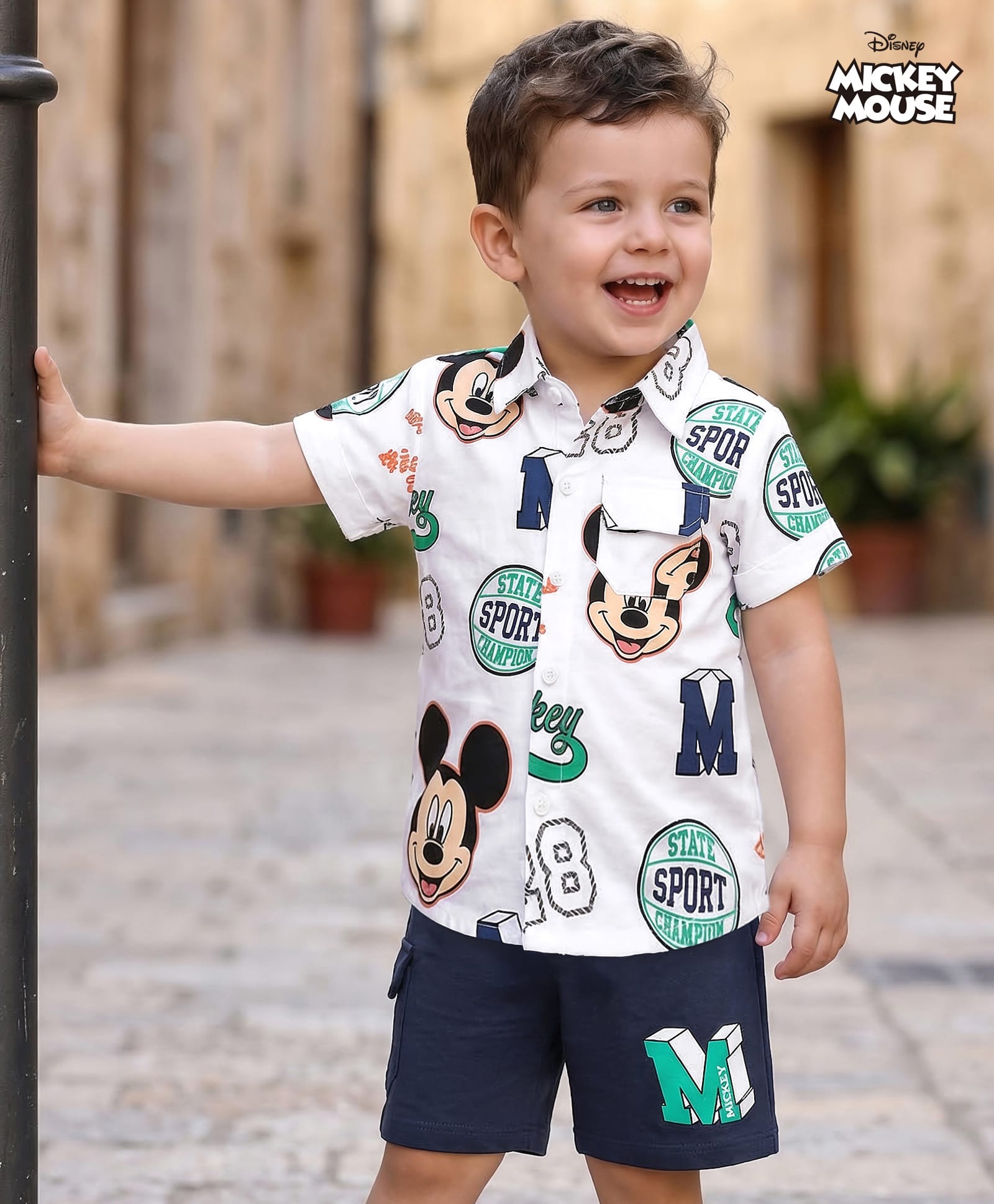 Babyhug Disney Single Jersey Knit Half Sleeves Shirt & Shorts Set with Mickey Mouse Graphic - Multicolor-picture-21