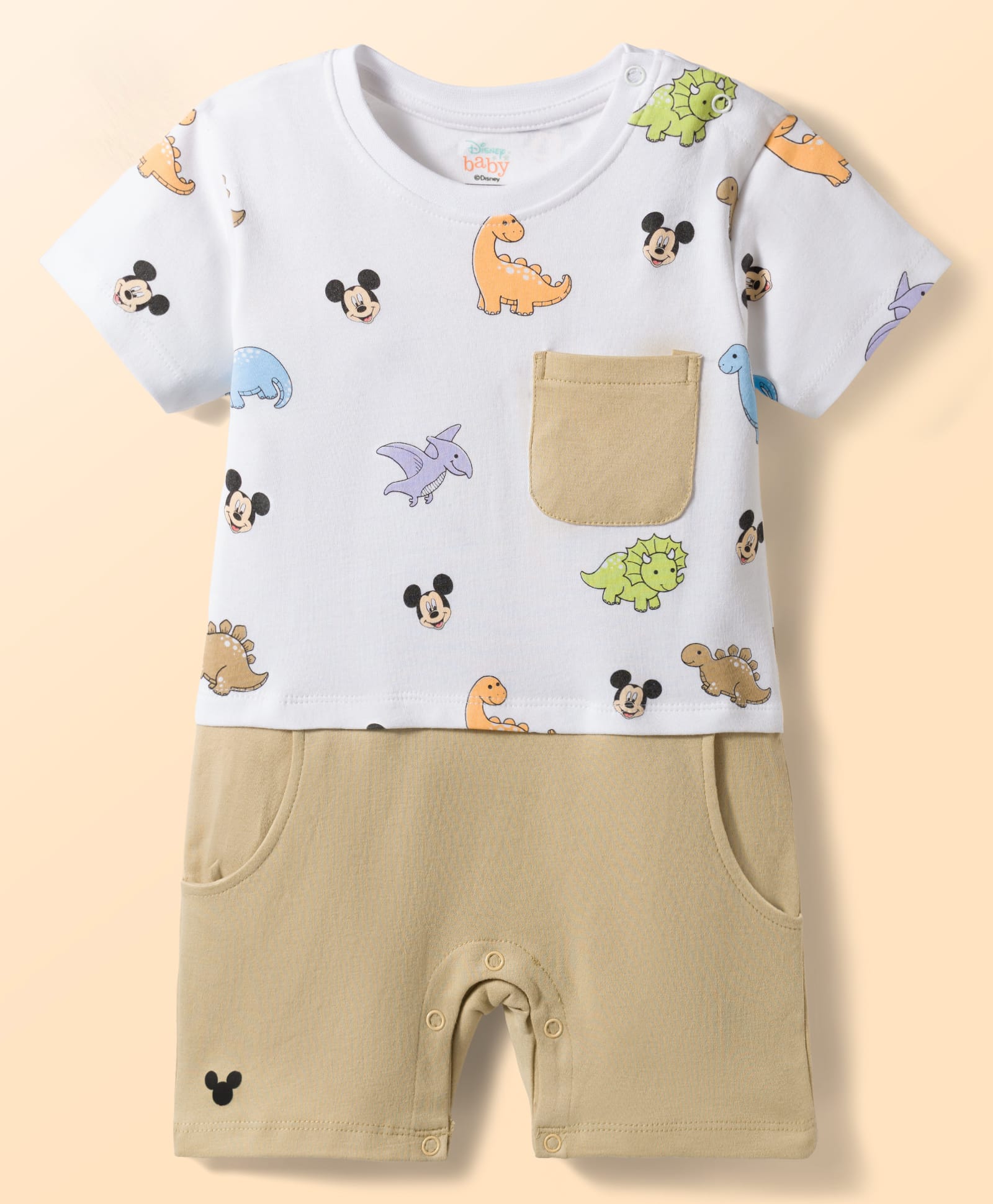 Babyoye Disney Interlock Knit Half Sleeves Romper with Mickey Mouse Graphic - Multicolor-picture-10
