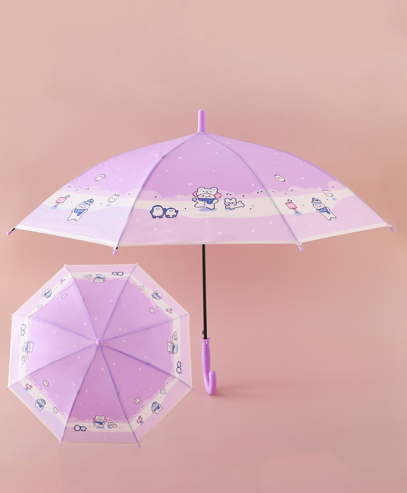 Babyhug Free Size Umbrella with Penguin Print - Purple