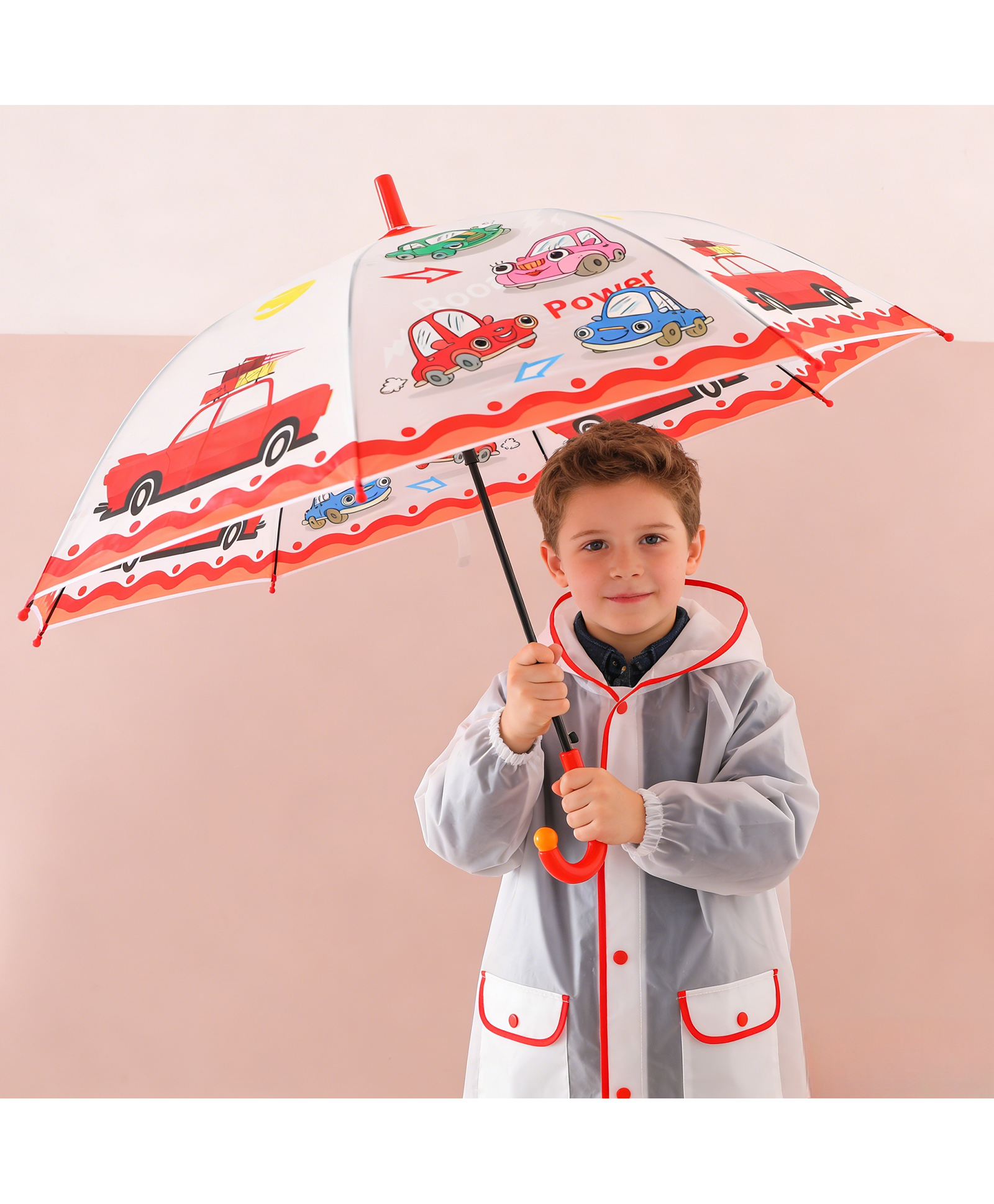 Babyhug Free Size Umbrella with Car Print - Red-picture-22