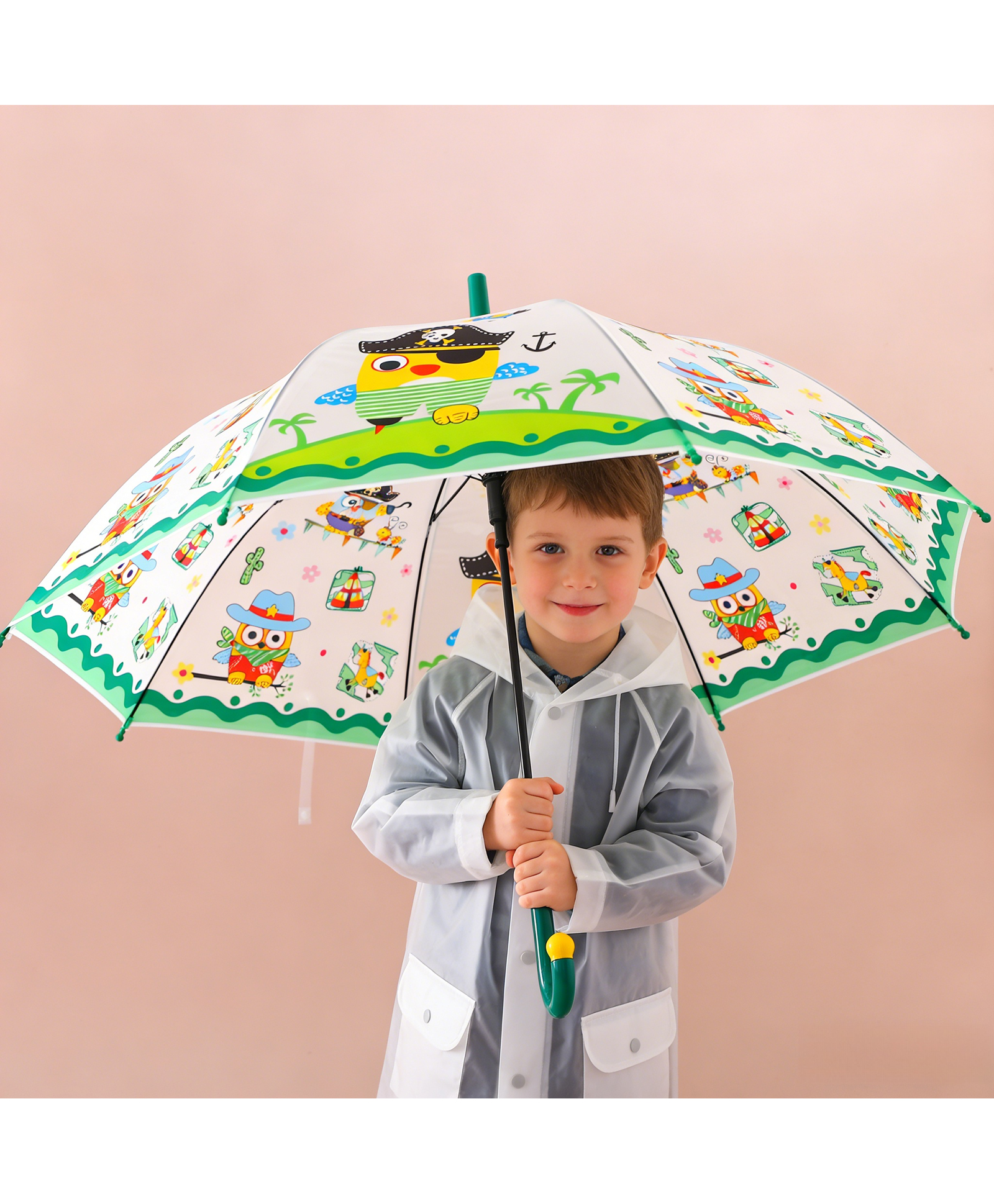 Babyhug Free Size Umbrella With Penguin Print - Green