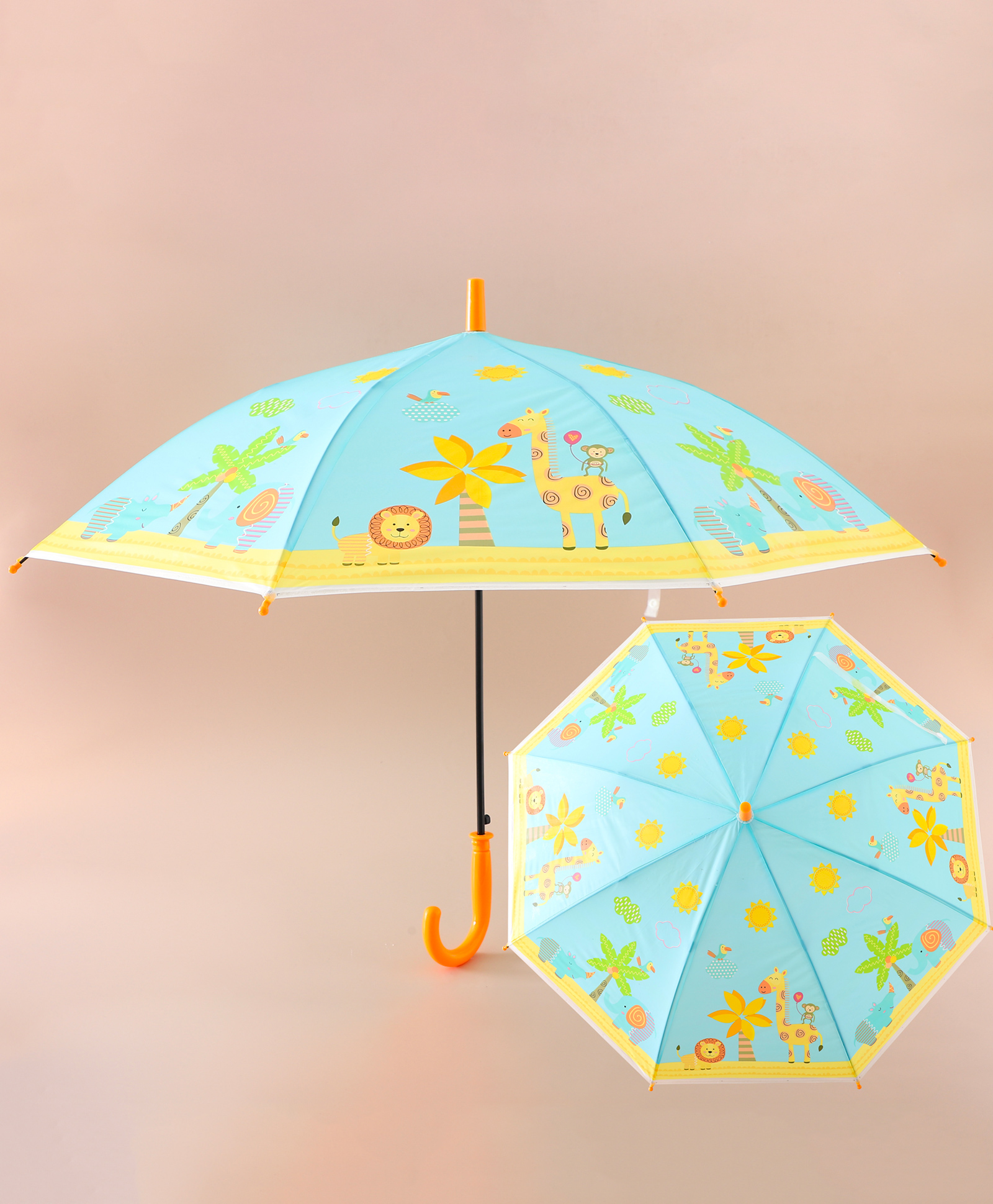 Babyhug Kids Umbrella With Jungle Safari Theme - Yellow & Blue
