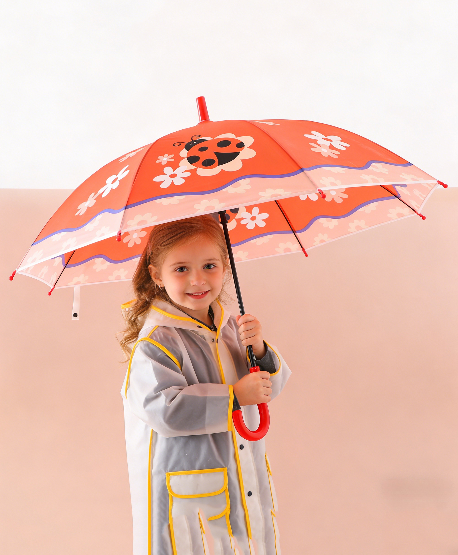Babyhug Free Size Umbrella with Ladybug Print - Orange-picture-37