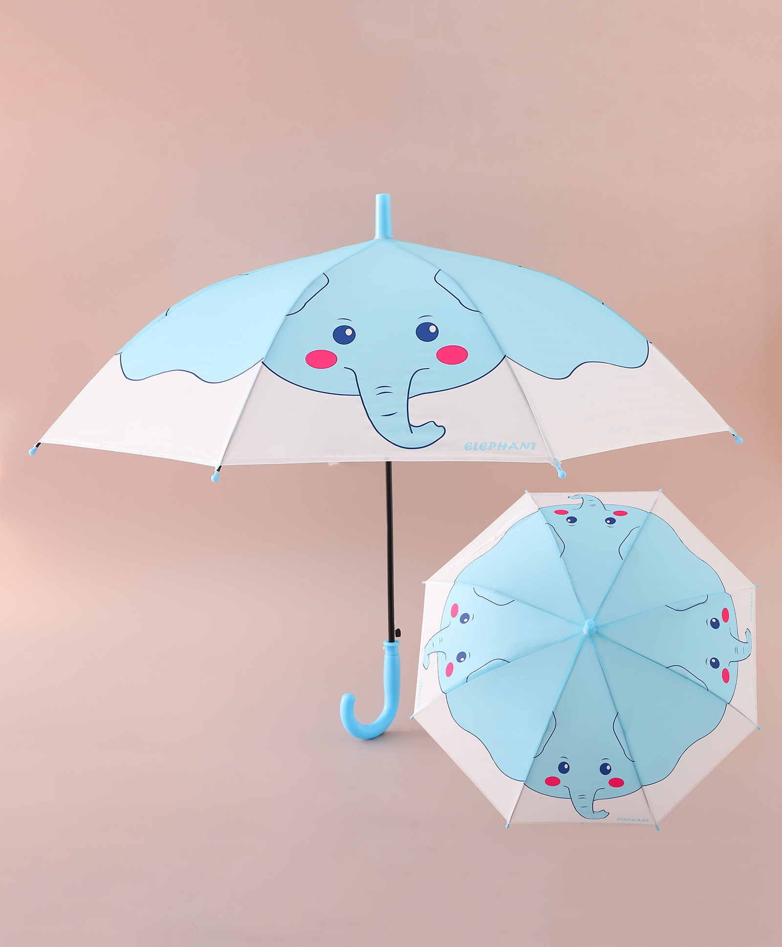 Babyhug Free Size Umbrella with Elephant Print - Blue & White