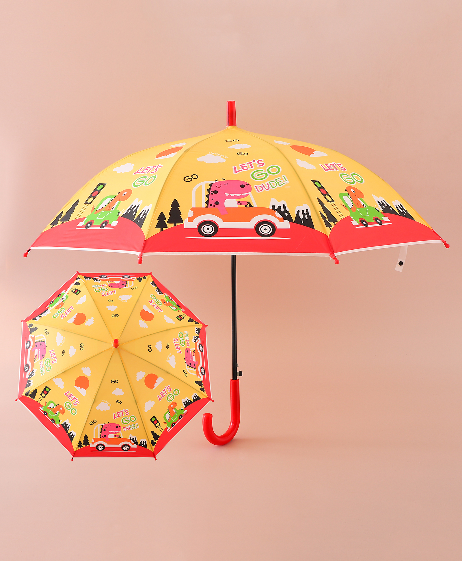 Babyhug Free Size Umbrella with Dino Print - Yellow