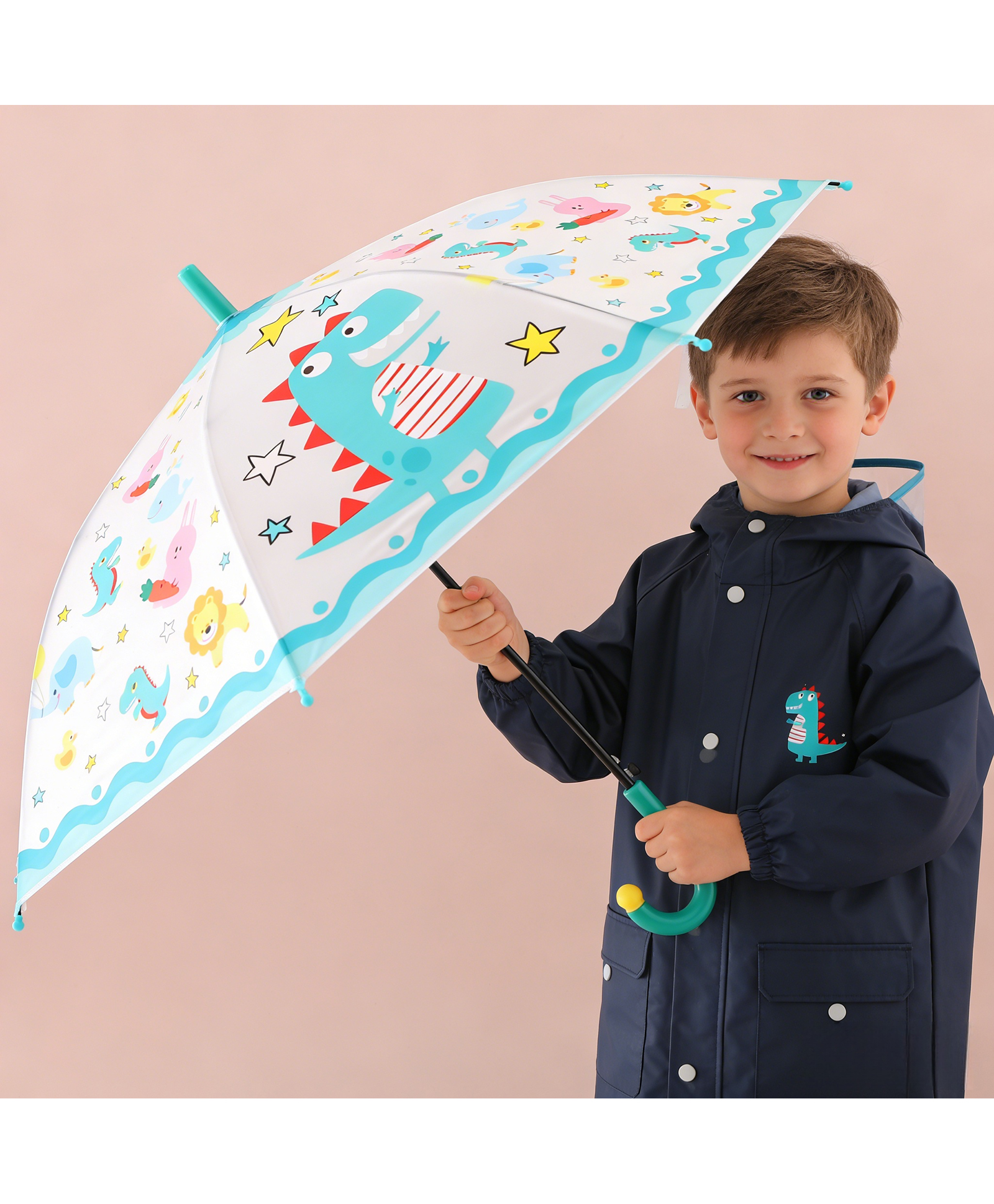 Babyhug Free Size Umbrella with Dinosaur Print - Blue-picture-11
