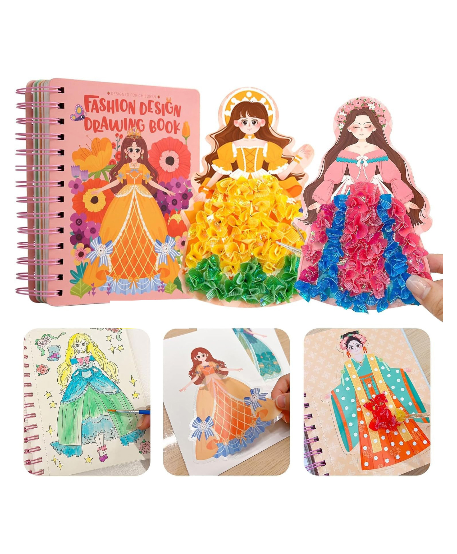 AKN TOYS Flaze 3 in 1 Fashion Design Book for Girls Toys Creative Puzzle Puncture Painting Cartoon Princess Dress Up Painting Book Set,diy Poke Arts and Crafts Kits Pack of 1 - ( Color May Vary )-image-34