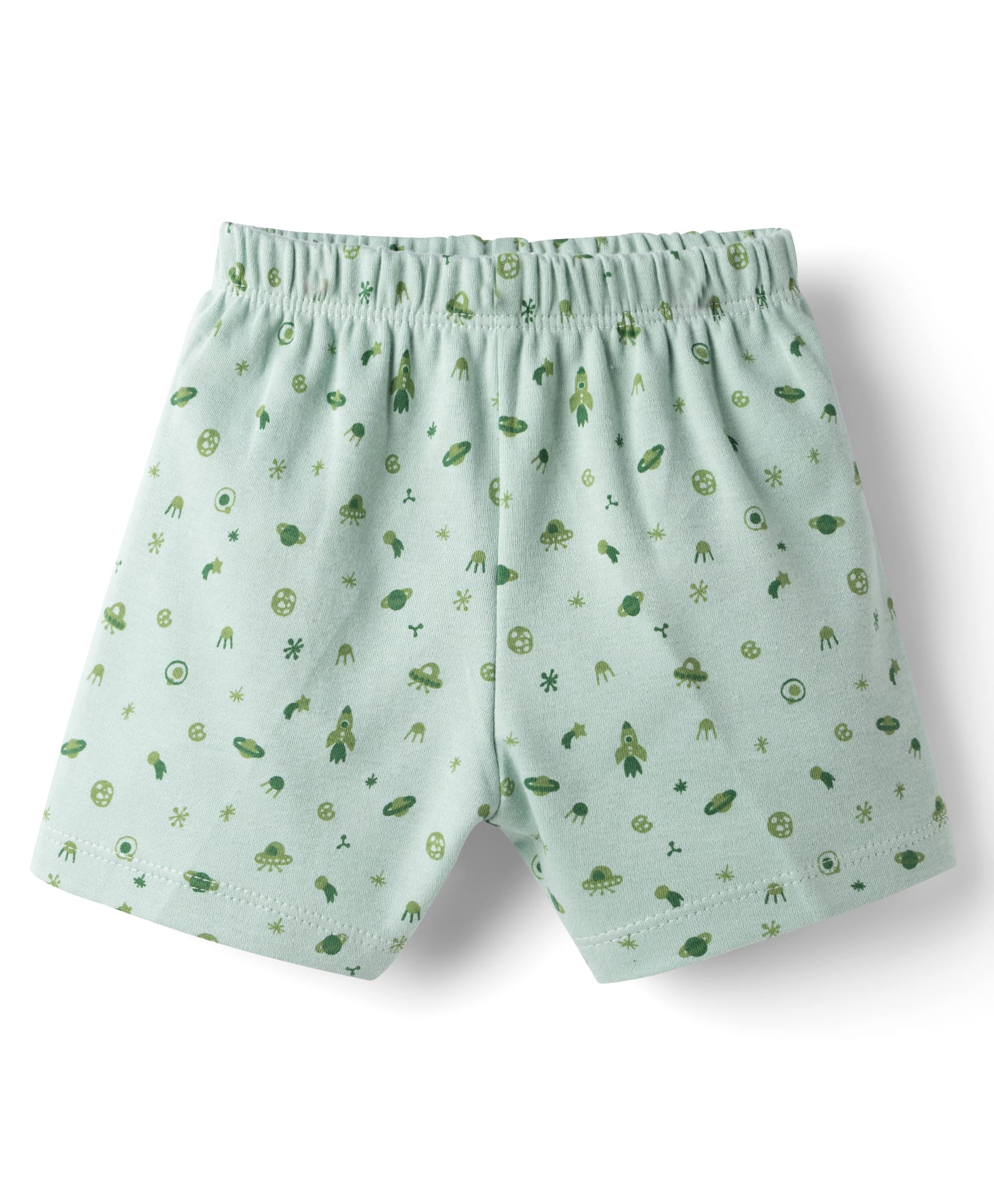 Tango Single Jersey Knit Above Knee Length Shorts with Space Theme Print - Green-picture-31