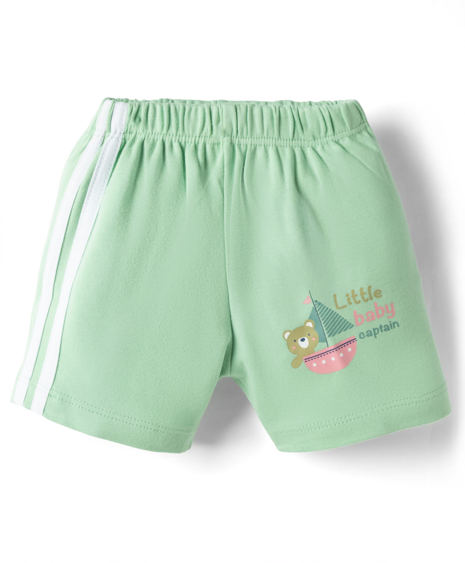 Tango Single Jersey Knit Above Knee Length Shorts With Teddy & Boat Print - Green-image-49
