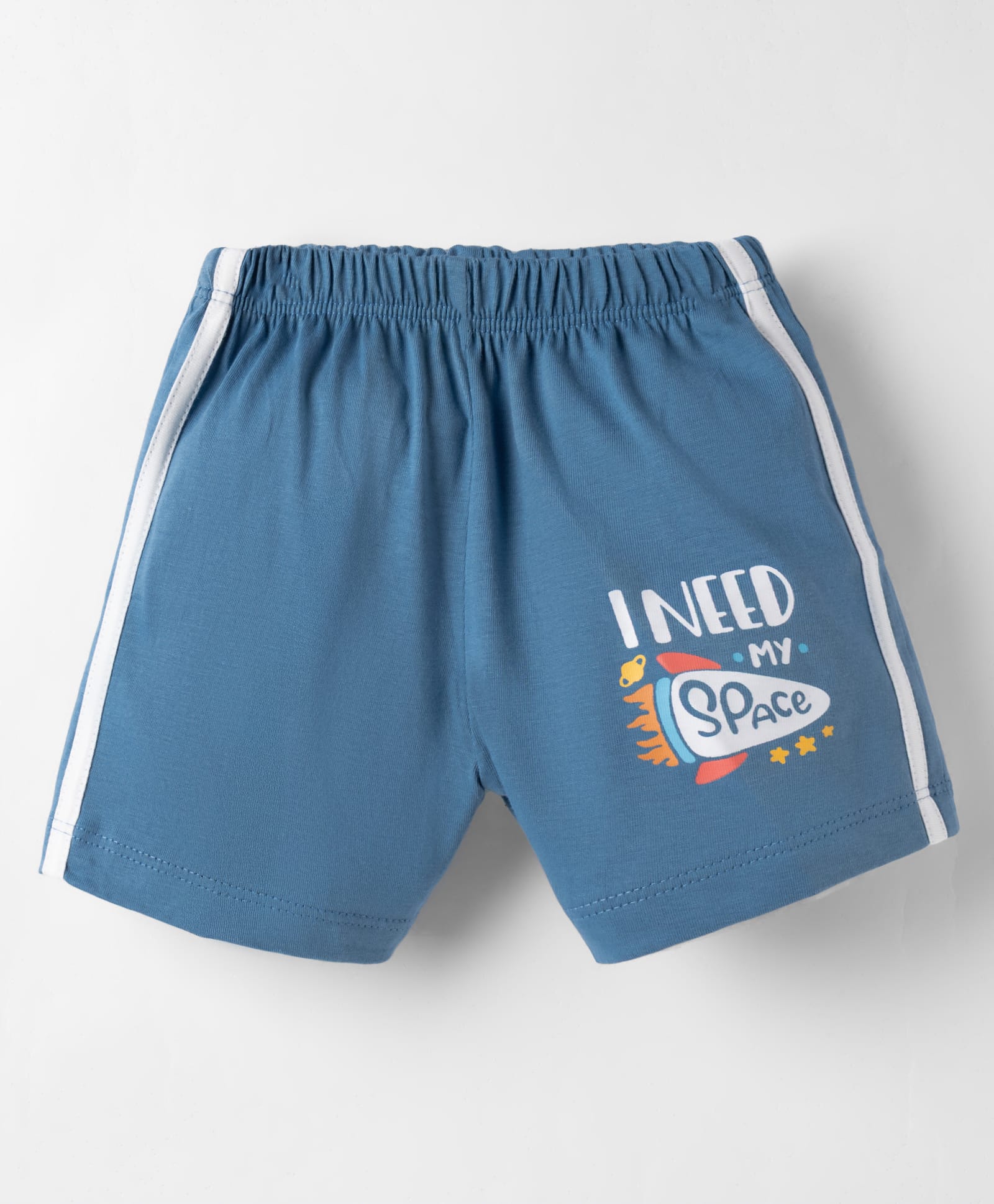 Tango Single Jersey Knit Above Knee Length Shorts With Rocket & Text Print - Blue-picture-18