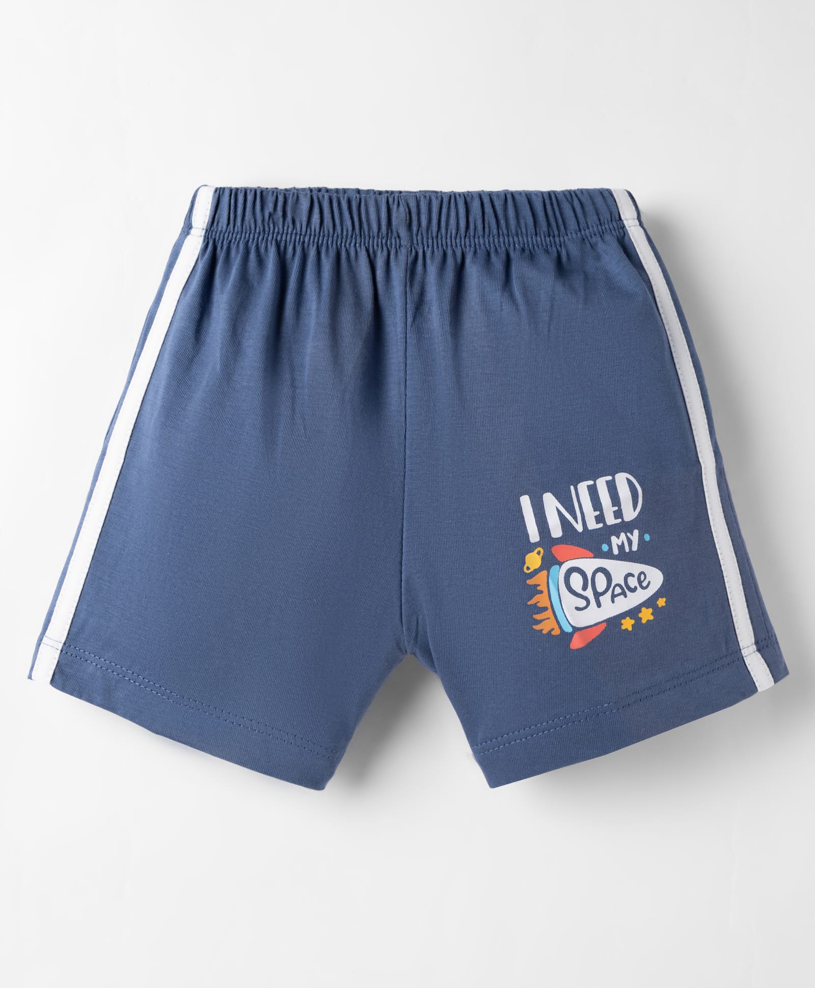 Tango Single Jersey Knit Above Knee Length Shorts With Rocket & Text Print - Navy Blue-image-44