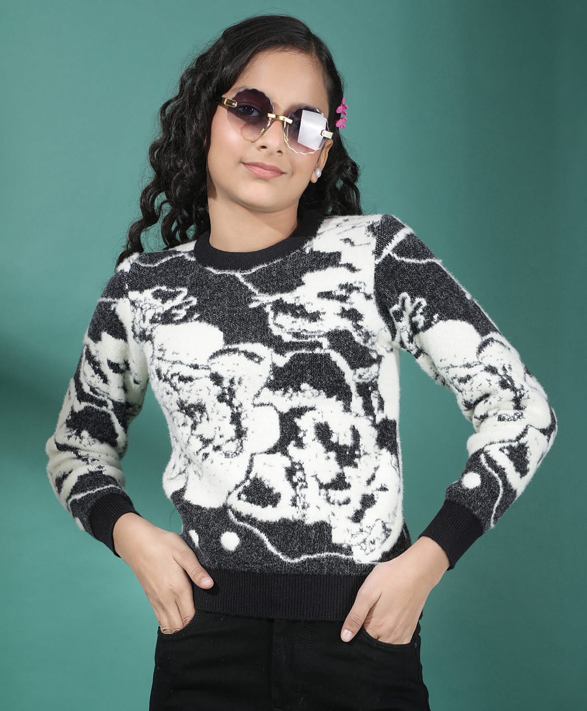 CRIMSOUNE CLUB Woven Full Sleeves Abstract Designed Sweater - Black-picture-17