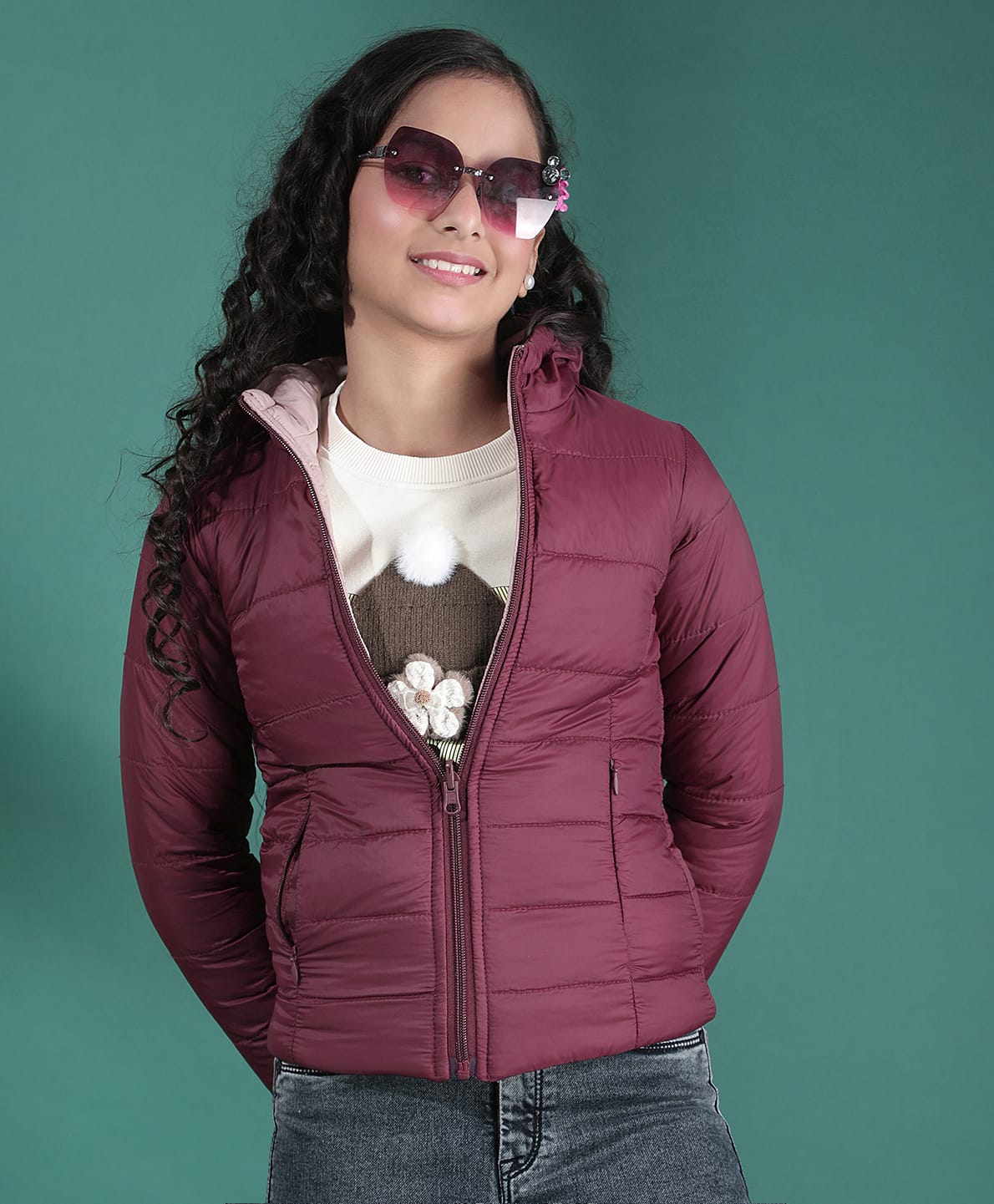 CRIMSOUNE CLUB Woven Full Sleeves Solid Light Winter Reversible Quilted Hooded Jacket - Maroon-image-21