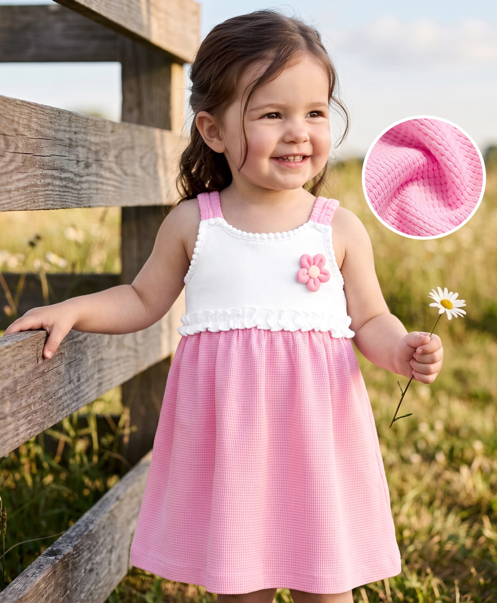 Babyhug Knit Sleeveless Frock with Floral Applique - Pink-image-24