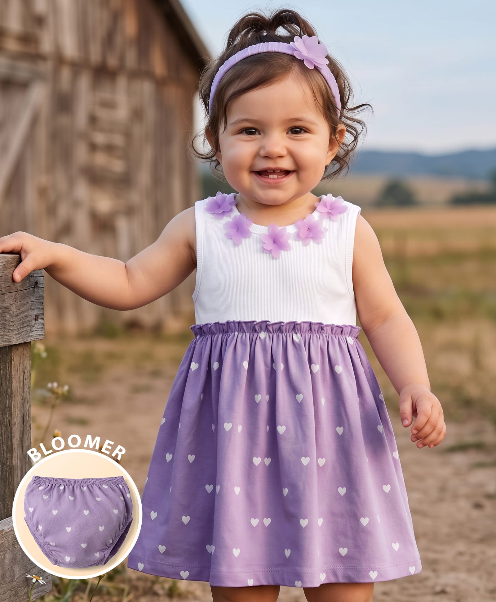 Babyhug Cotton Knit Frocks with Bloomer/Shorts Sleeveless with Flower Applique Lavender 18-24 Months-image-10