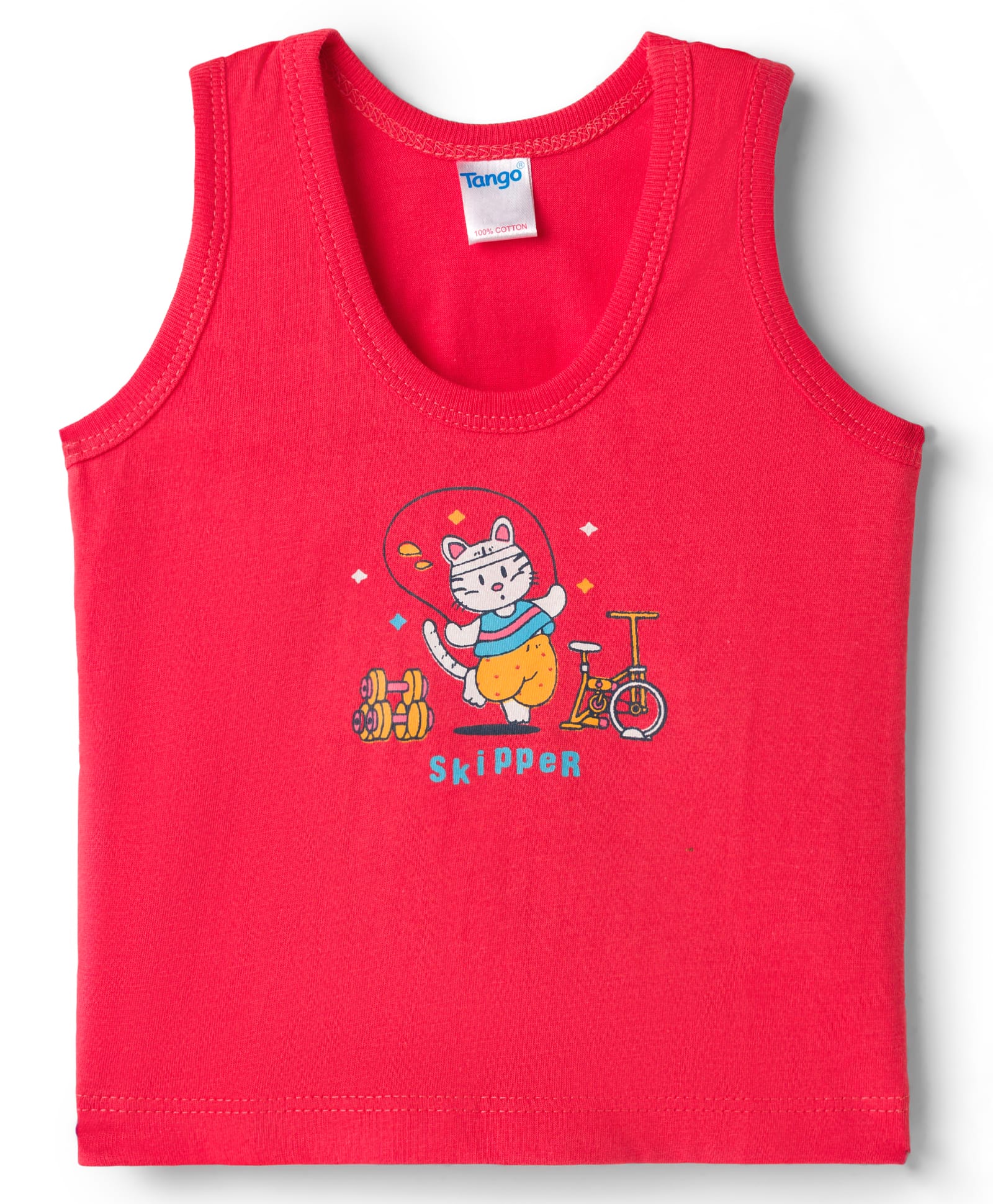 Tango Single Jersey Knit Sleeveless Vest With Cat Print - Red-picture-37