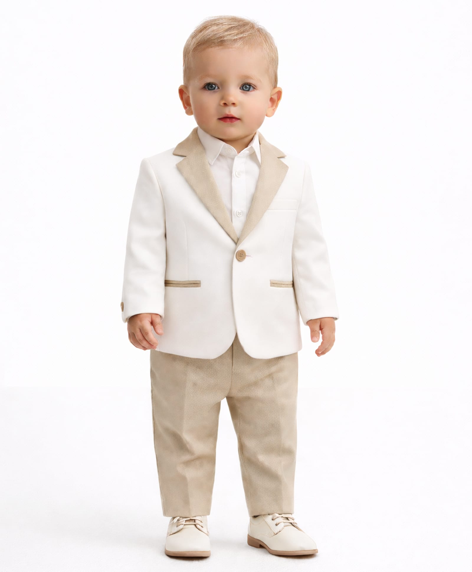 Spool Junior Cotton Woven Full Sleeves Colour Blocked 3 Piece Party Suit - Cream-picture-21