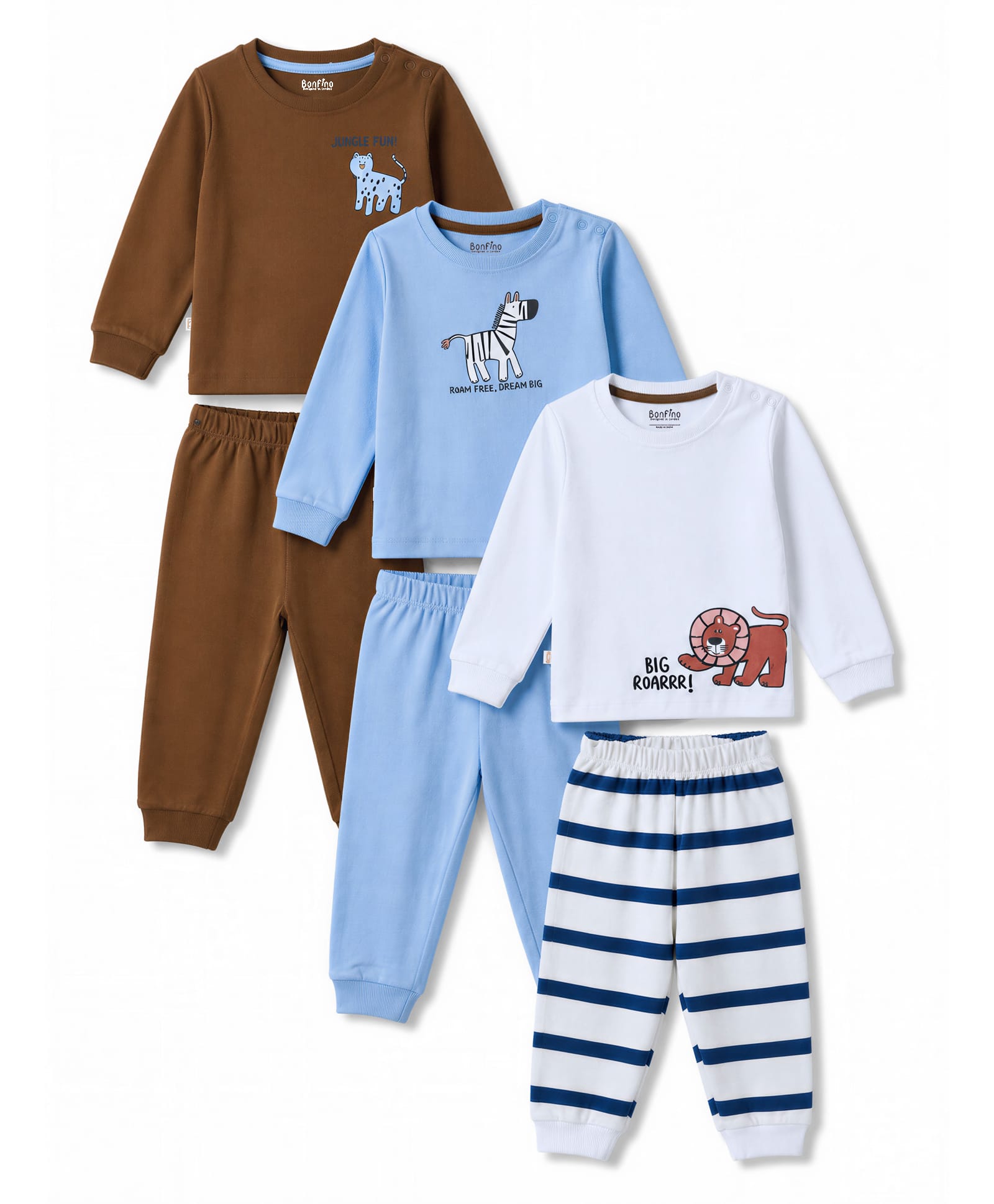 Bonfino 100% Cotton Knit Full Sleeves T-Shirts & Pyjama Night Suits with Animal Print Pack of 3 - Multicolor-picture-31