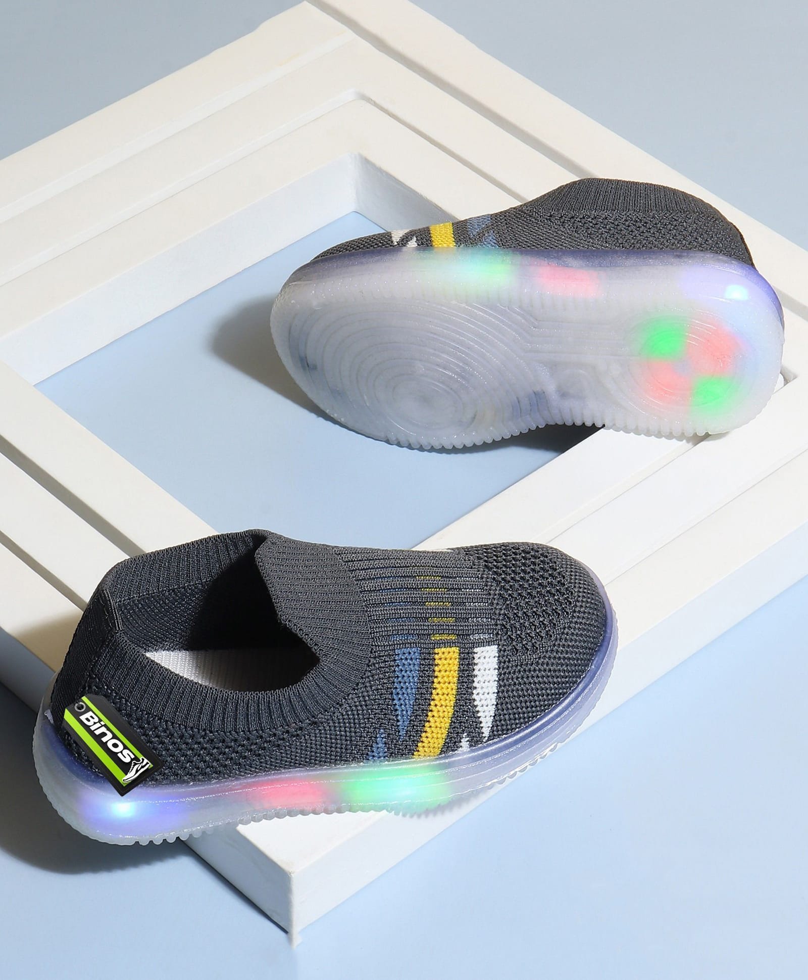 Binos Mesh Detailed LED Shoes - Grey-image-3